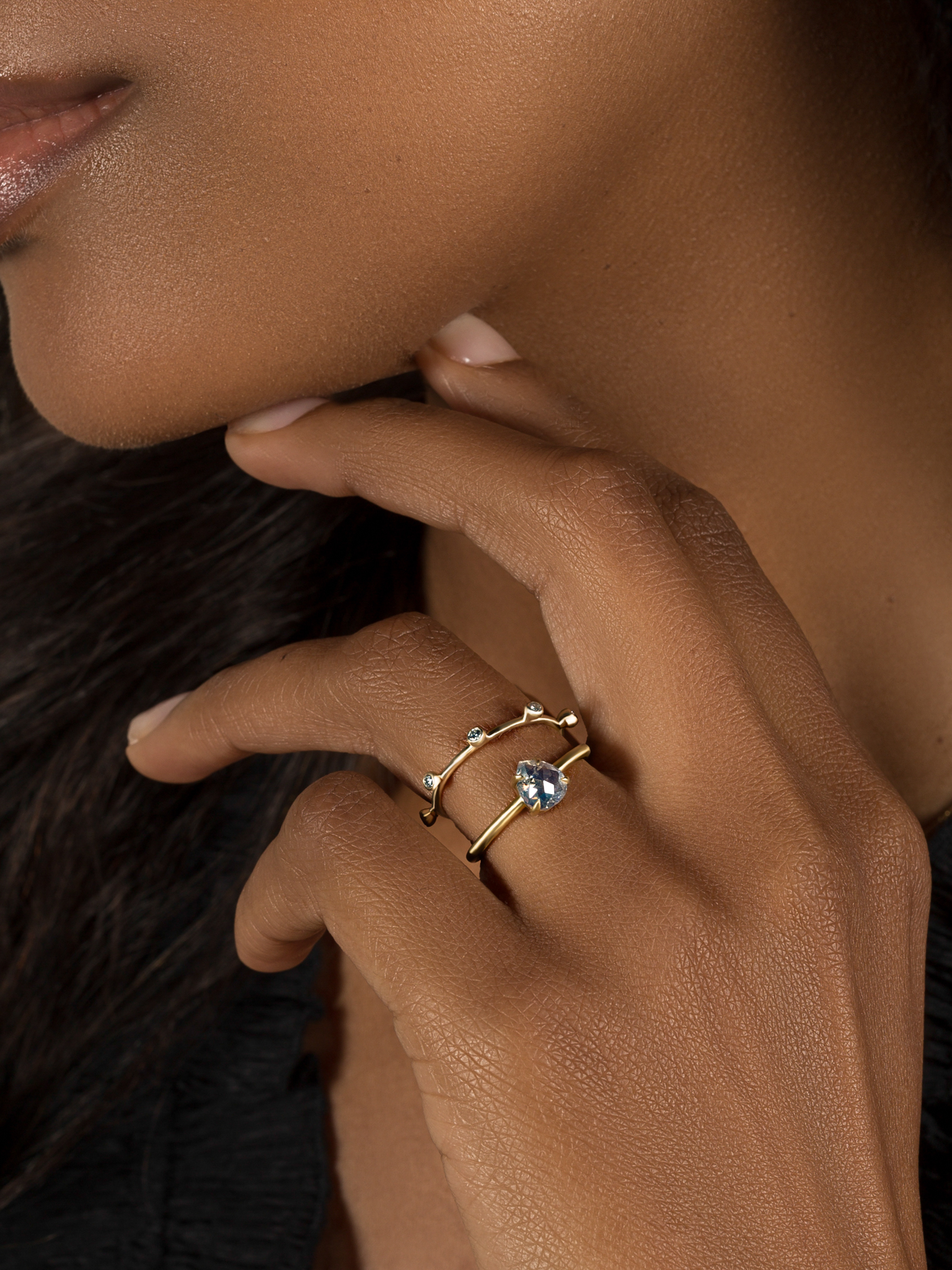 Sun beam ring + white diamonds
