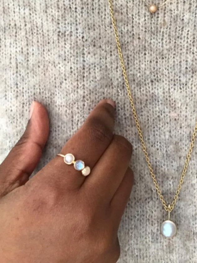 Triple Rainbow Moonstone Ring