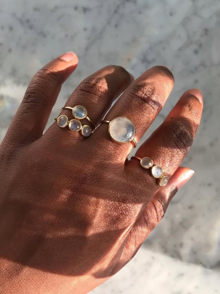 Triple Rainbow Moonstone Ring