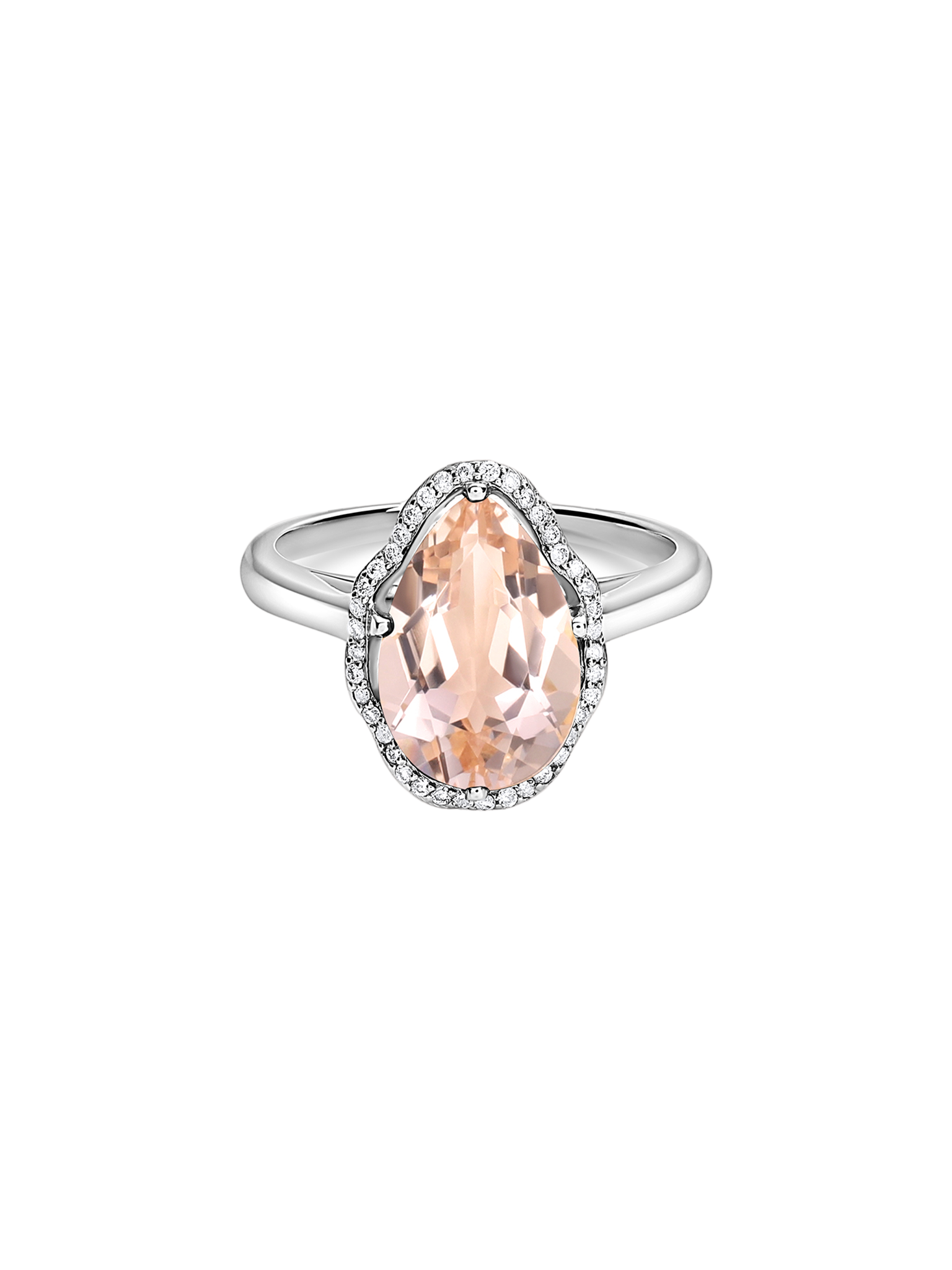 Glow ring peach morganite with diamonds