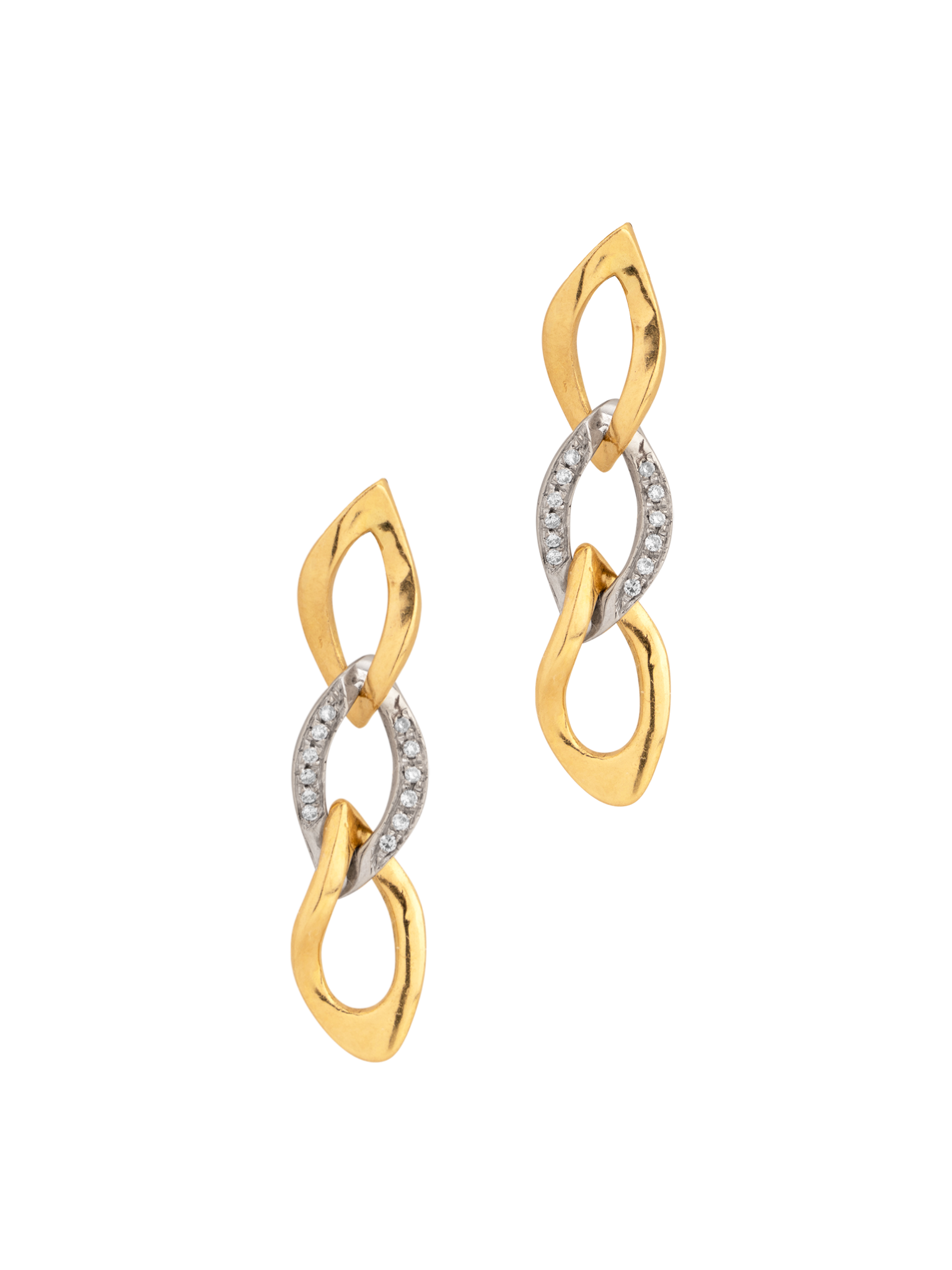 Chain drop yellow gold and white diamond earrings