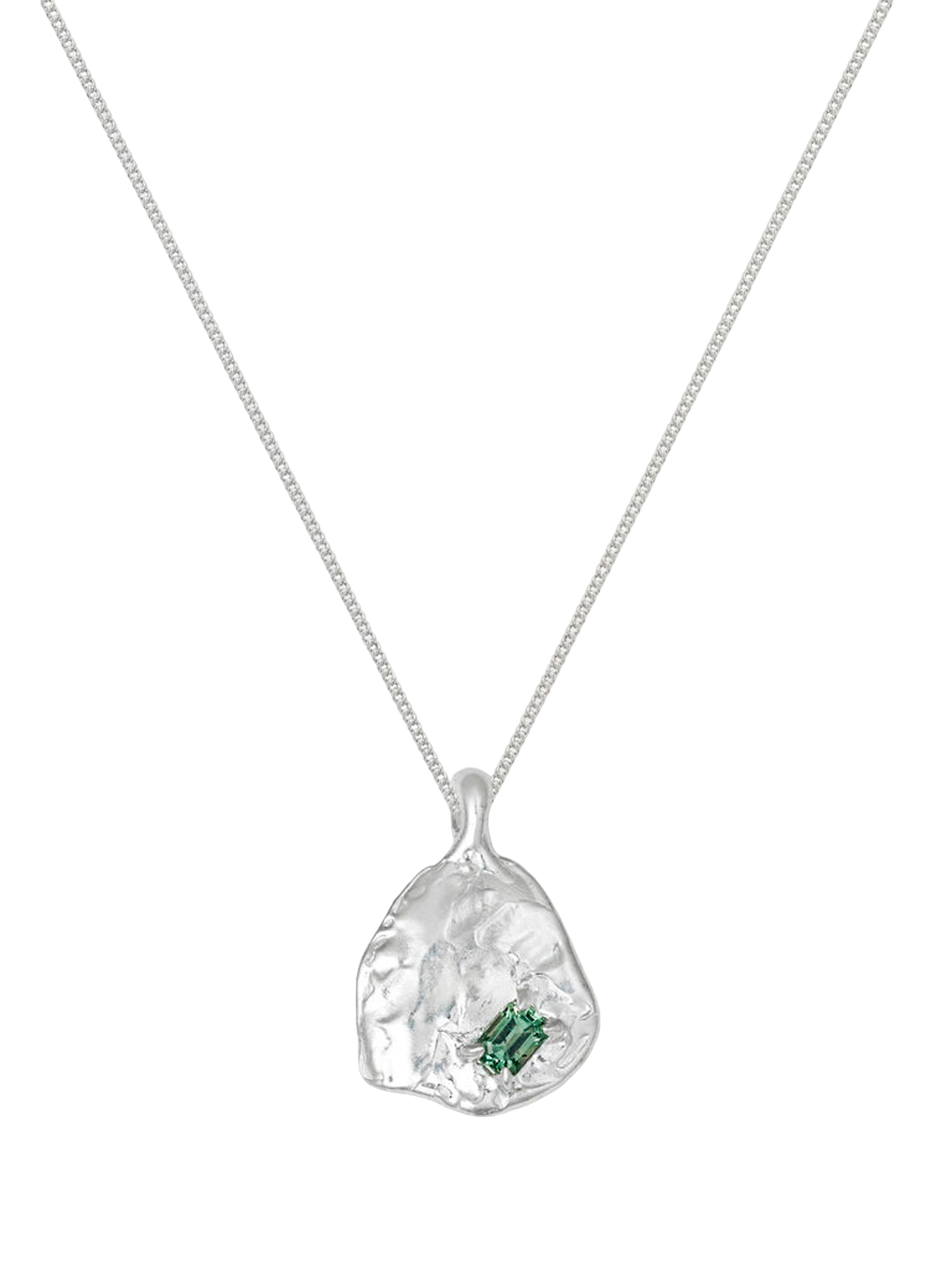Freeform green sapphire large silver necklace