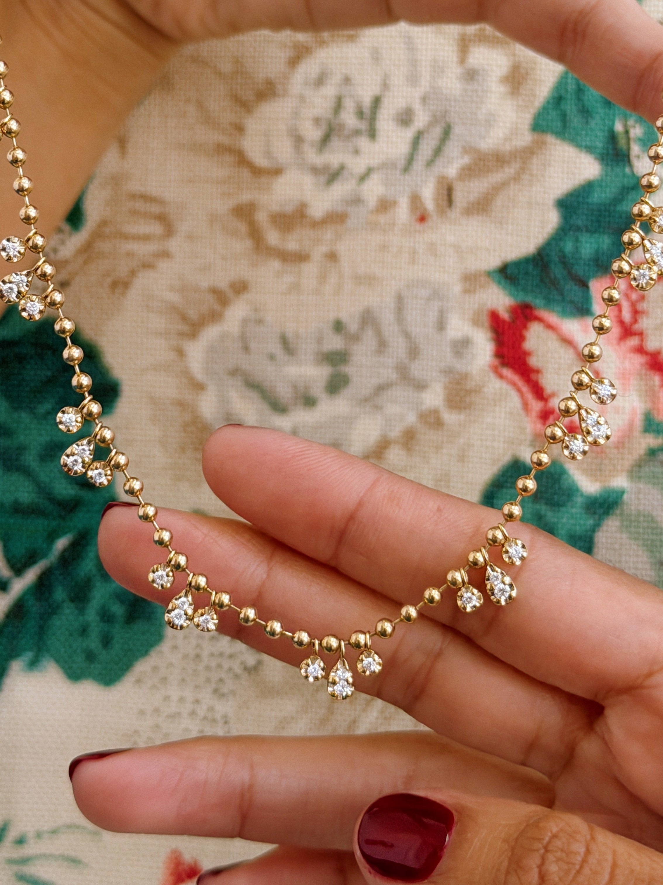 Trio Diamond Droplet Beaded Necklace