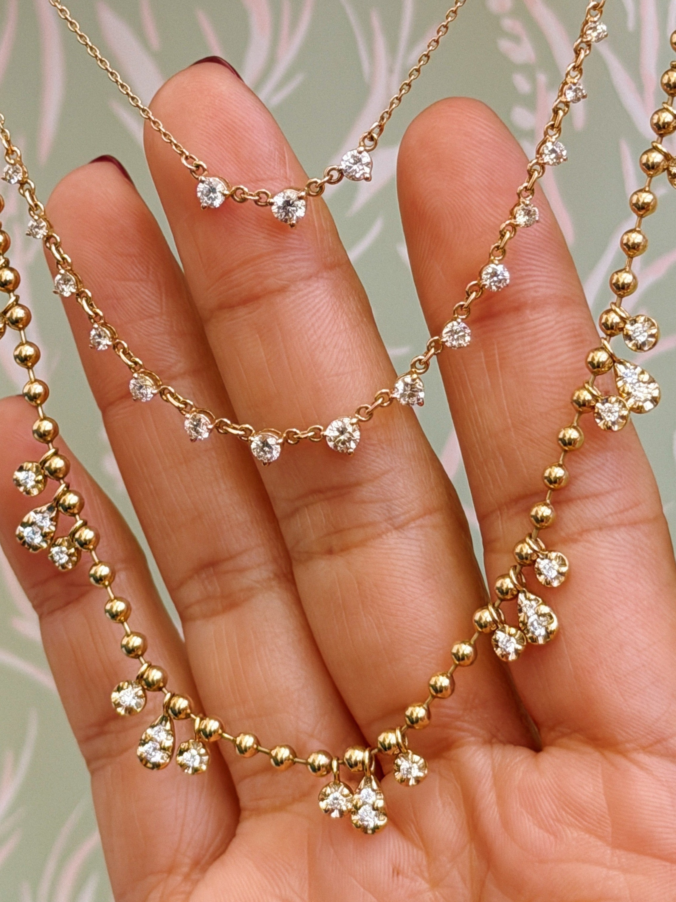 Trio Diamond Droplet Beaded Necklace
