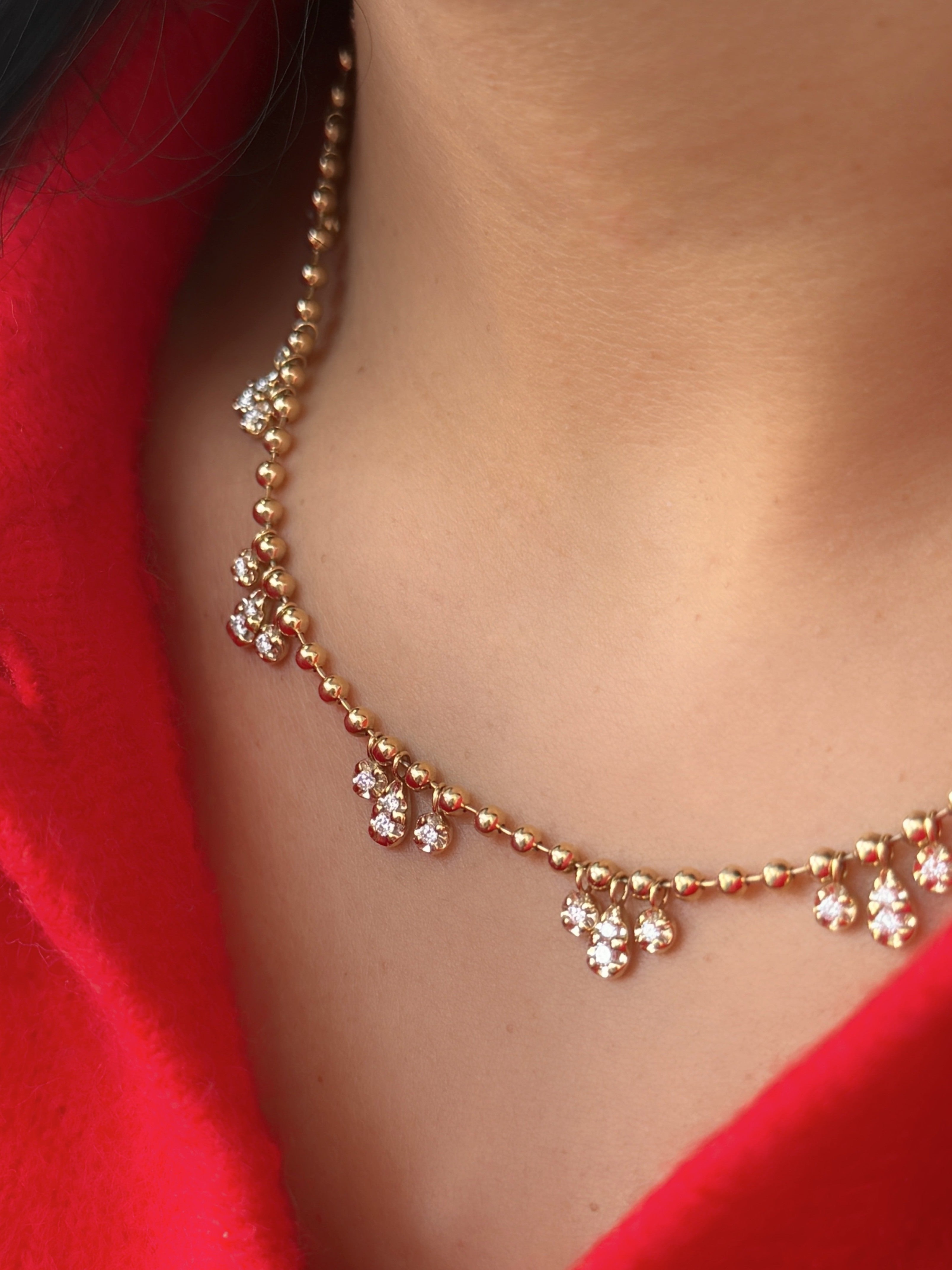 Trio Diamond Droplet Beaded Necklace
