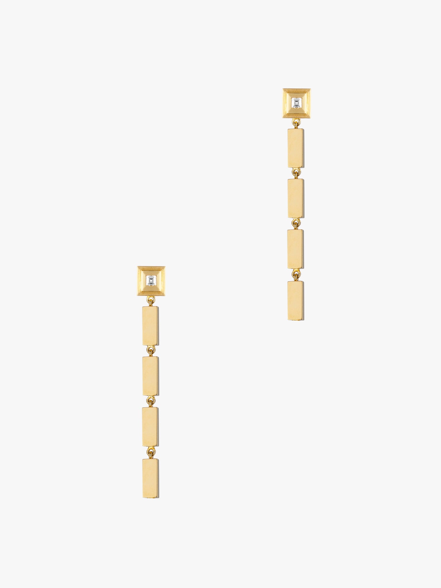 Gold bar and carre diamond staircase drop earrings