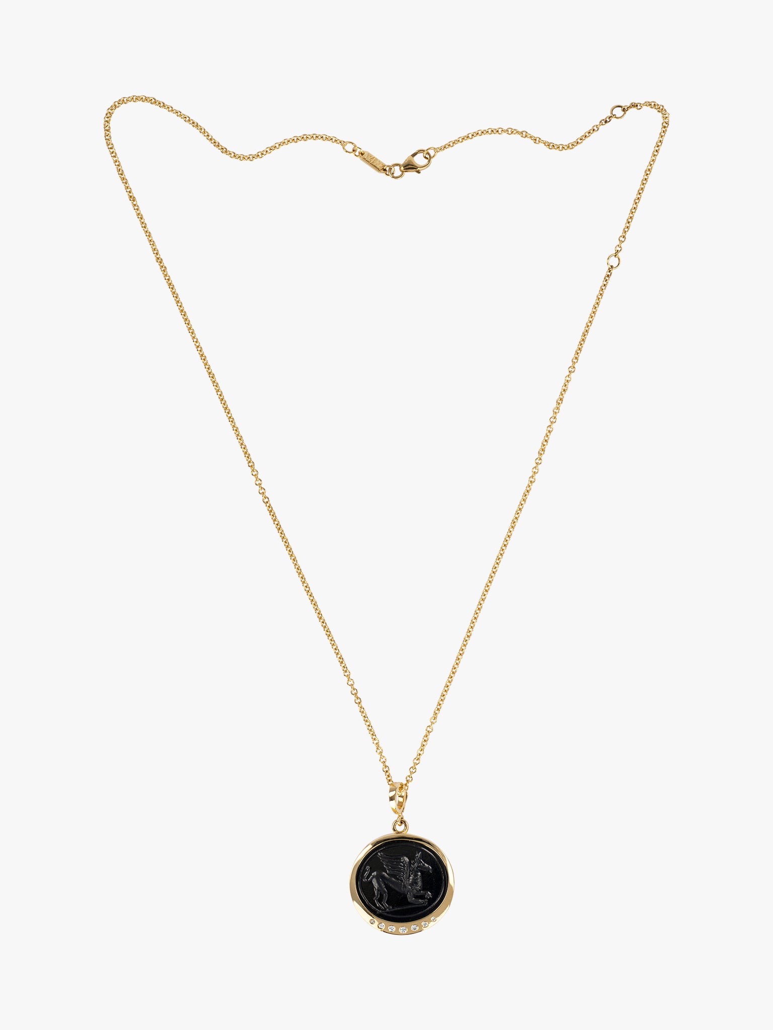Griffin venetian black glass coin and diamond necklace