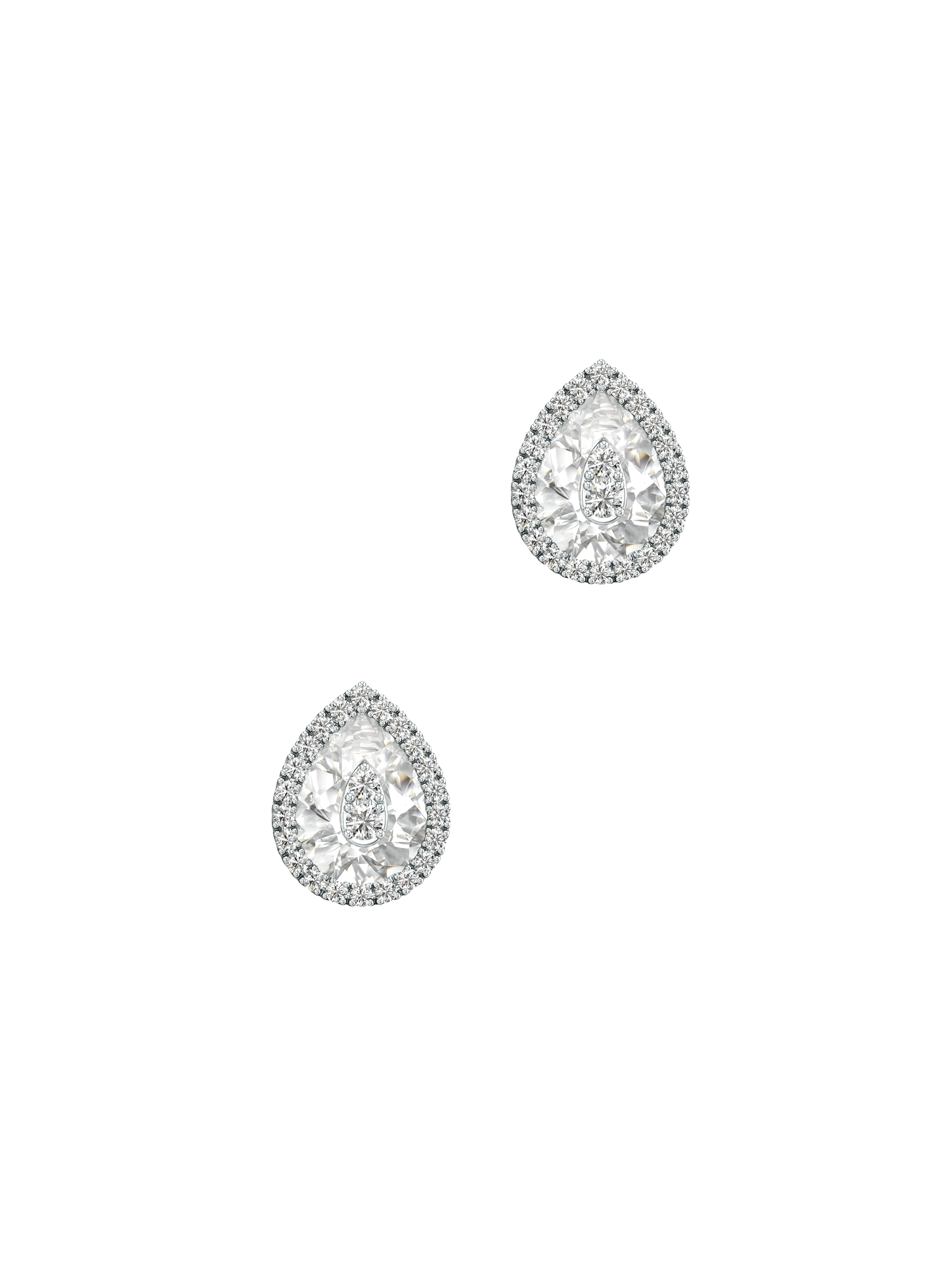 One collection mini pearshape white quartz diamond halo studs