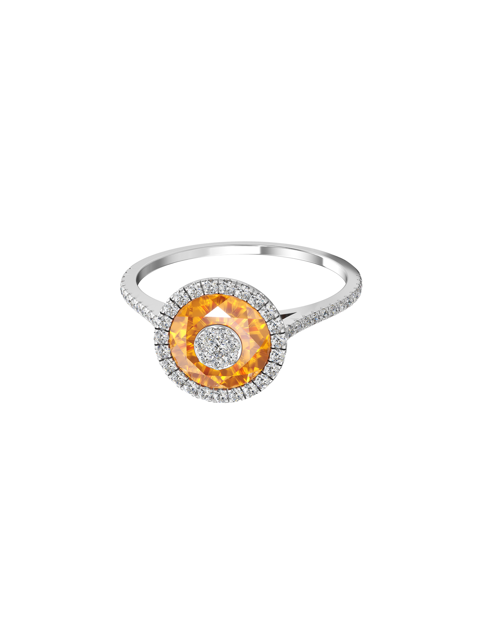 One collection 7mm citrine diamond halo ring