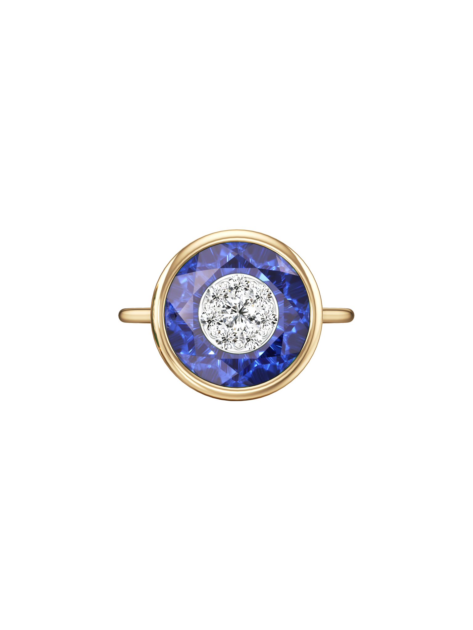 One collection 10mm fusion sapphire ring with yellow gold bezel 