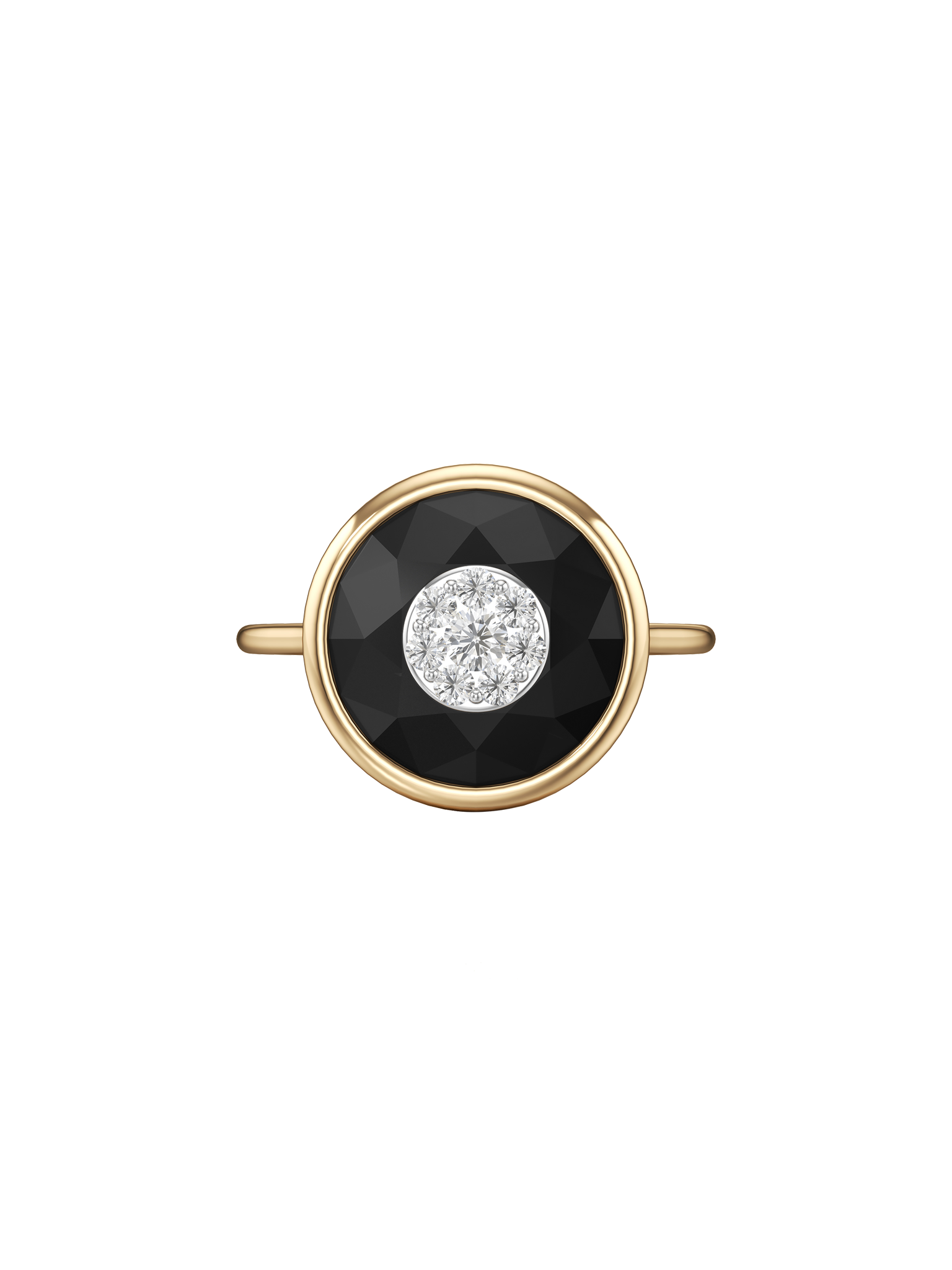 One collection 10mm black onyx ring with yellow gold bezel 