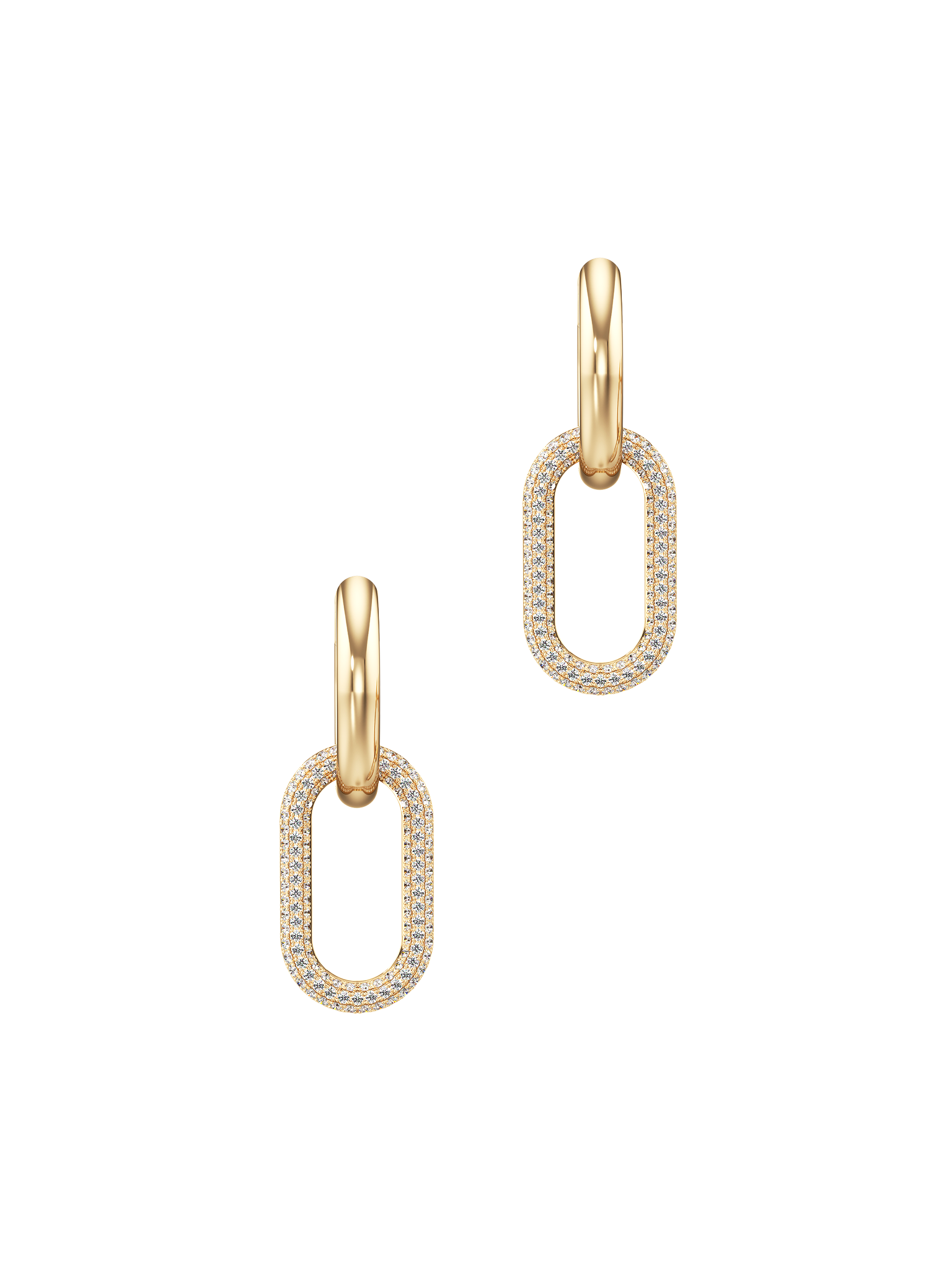 Connect collection gold and diamond pave link earrings in yellow gold 