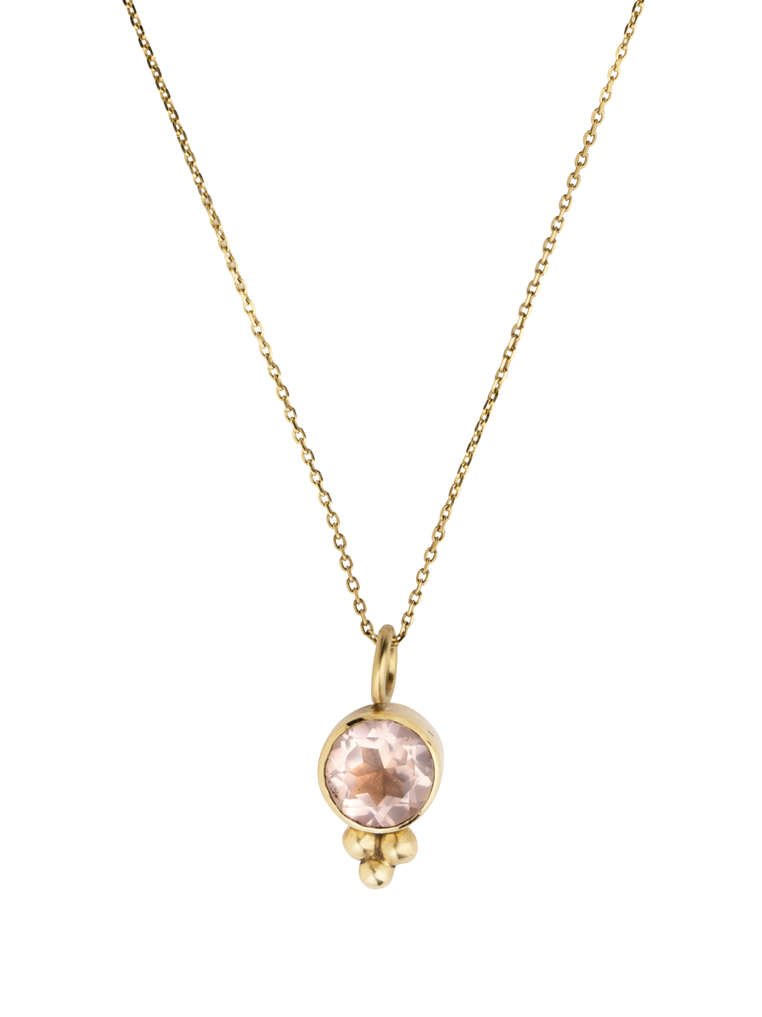 Round gold and rose quartz necklace