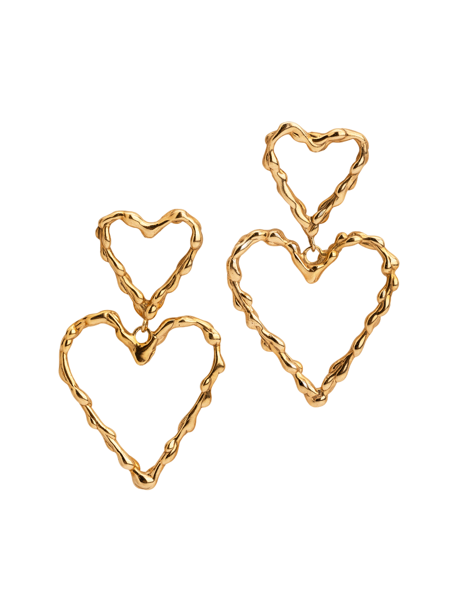 Double melted heart studs gold