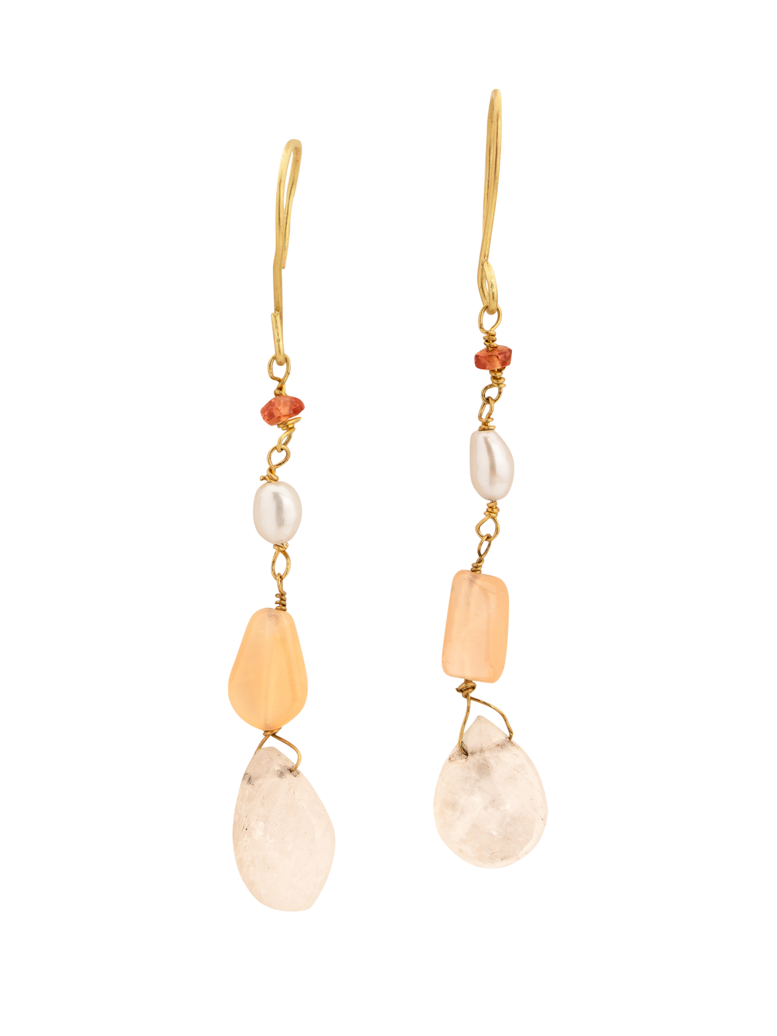 Peachy earrings with orange sapphire and peach moonstone