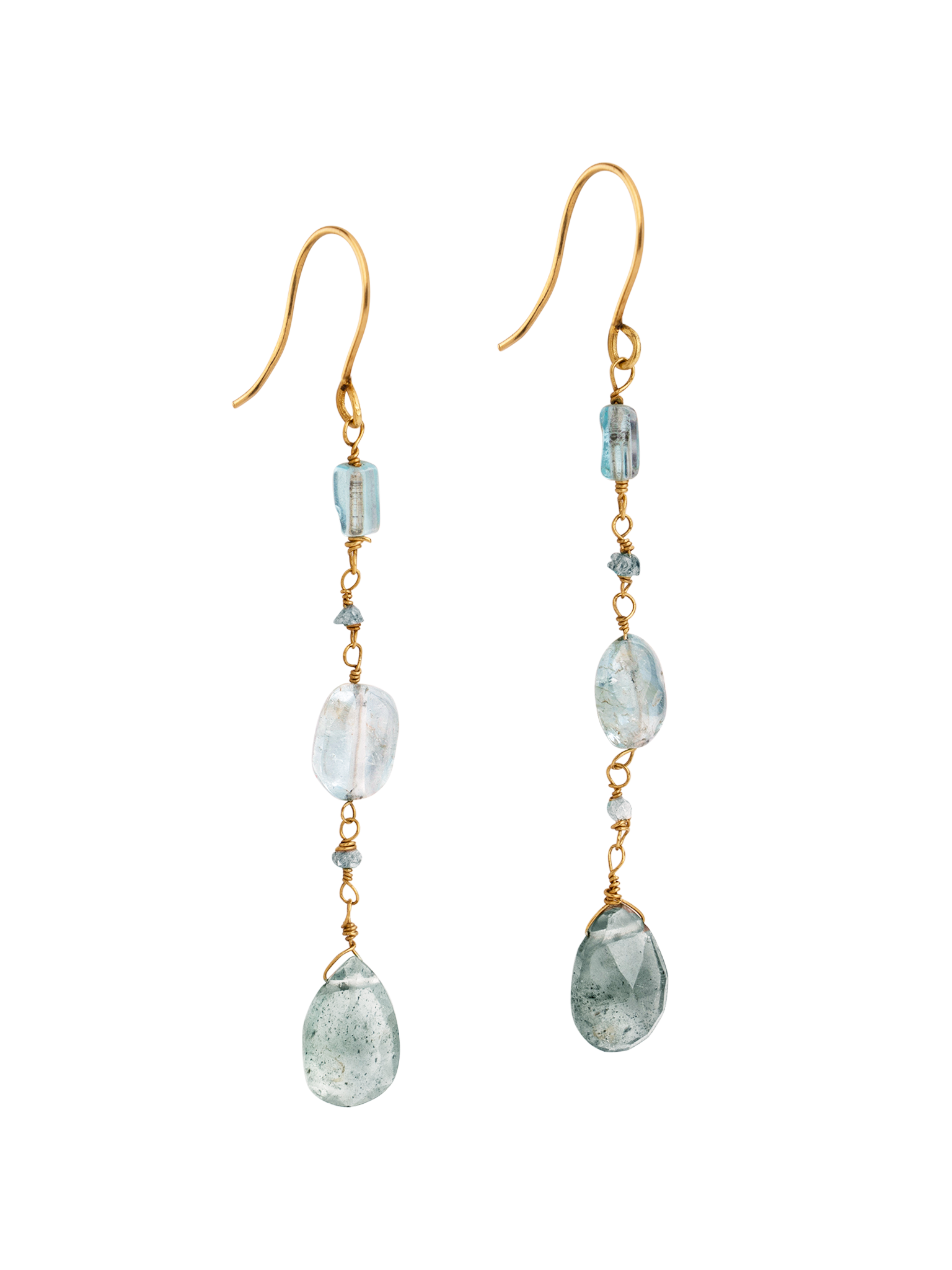Aquamarine and apatite gold earrings