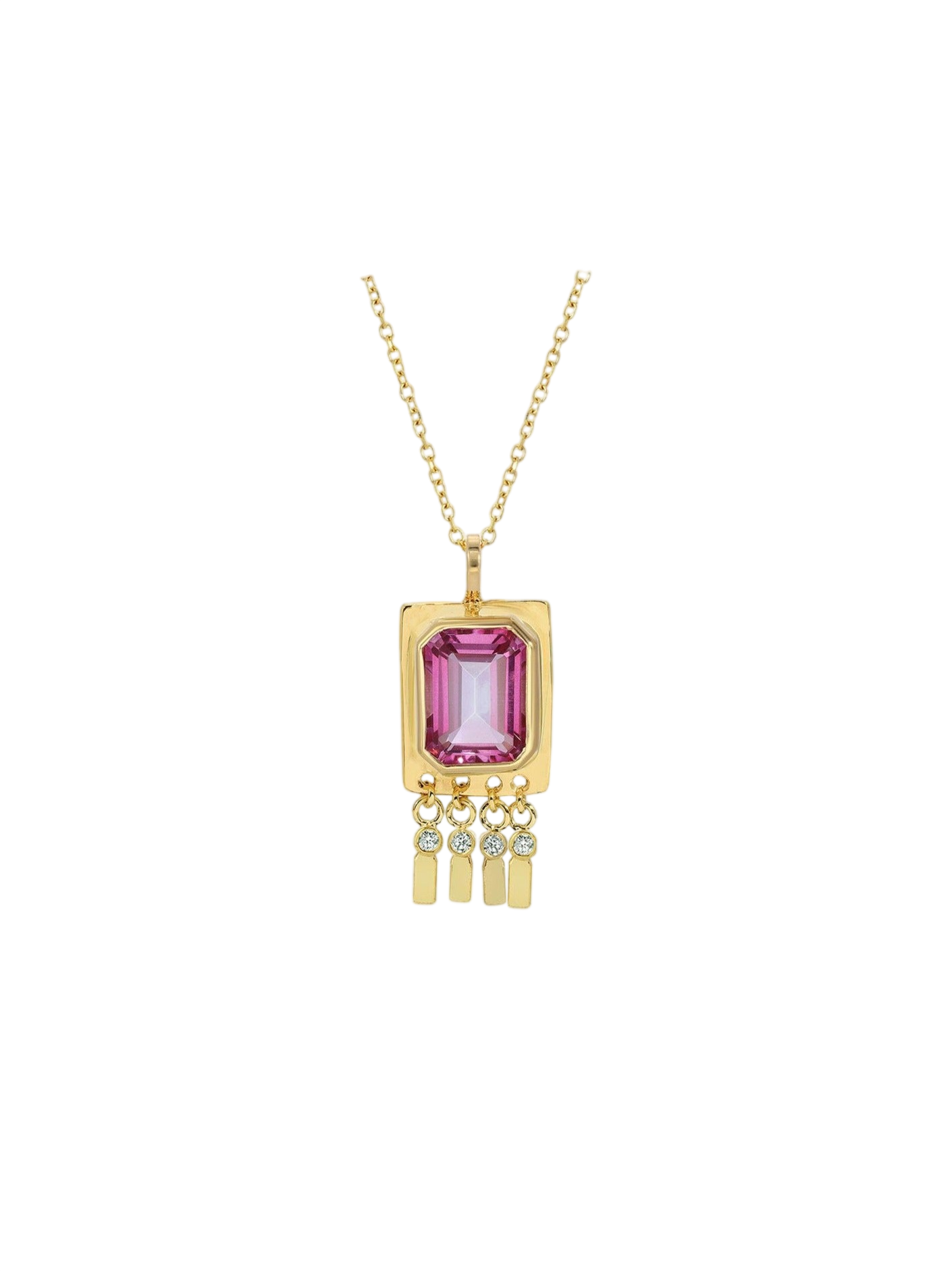Pink Tourmaline & Diamond Pendant Charm Necklace in 14K Gold