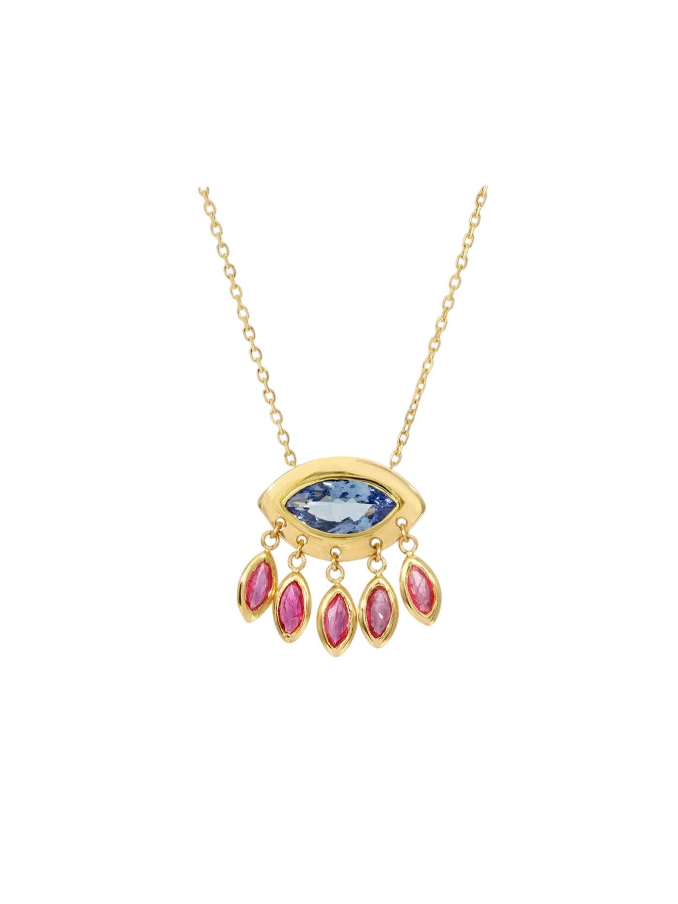 Evil Eye Gold Necklace in Tanzanite and Ruby