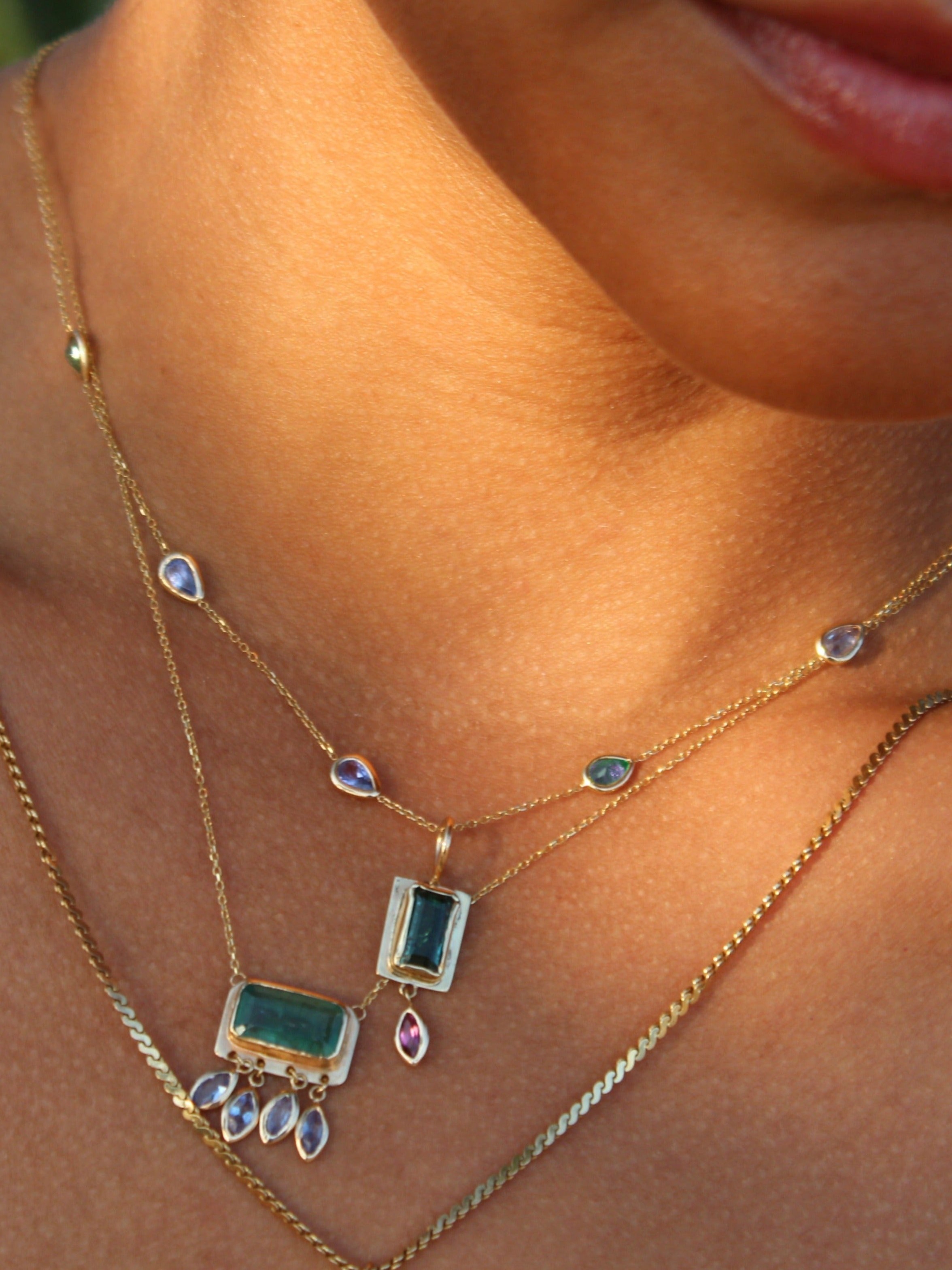 Tanzanite Station Necklace Drop Necklace Chain