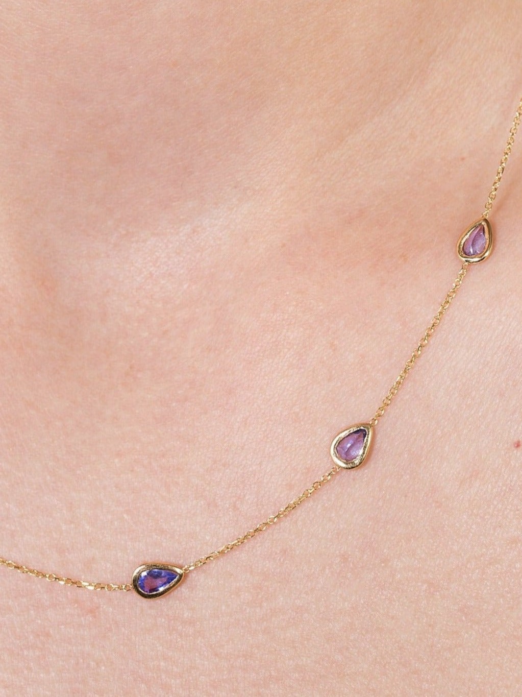 Tanzanite Station Necklace Drop Necklace Chain