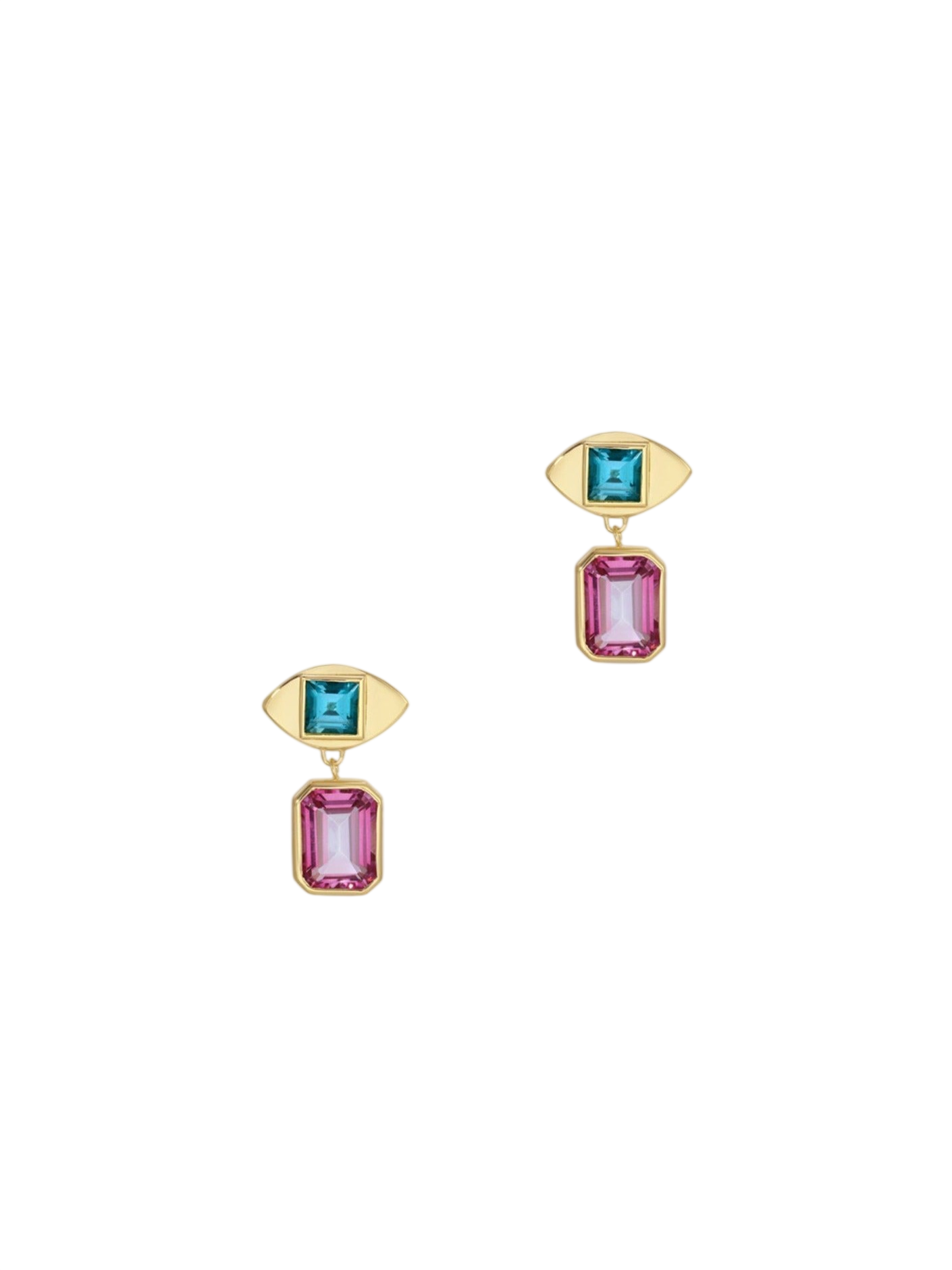 Golden Eye Dangle Earrings With Tourmaline And Topaz