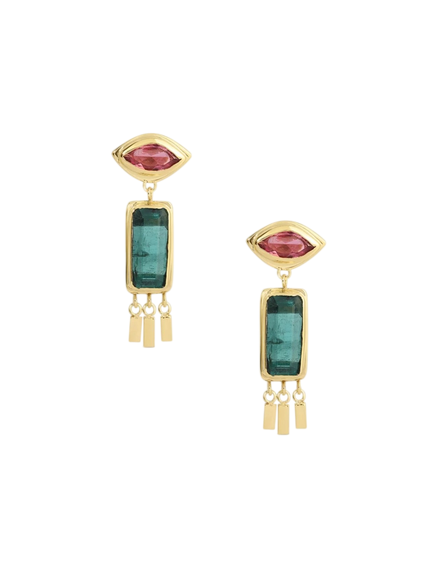 Golden Eye Dangle Earrings With Mixed Tourmaline