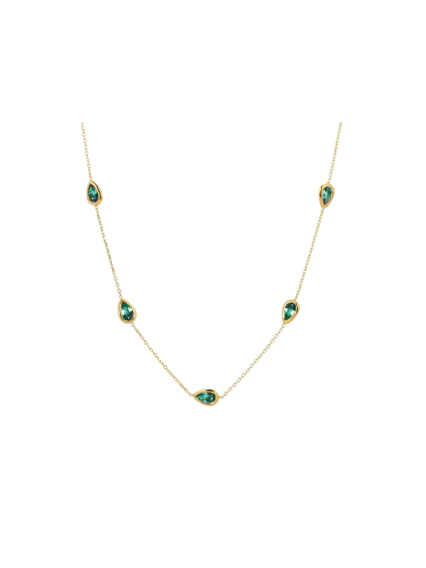 Five pear-shaped Emerald Station Necklace