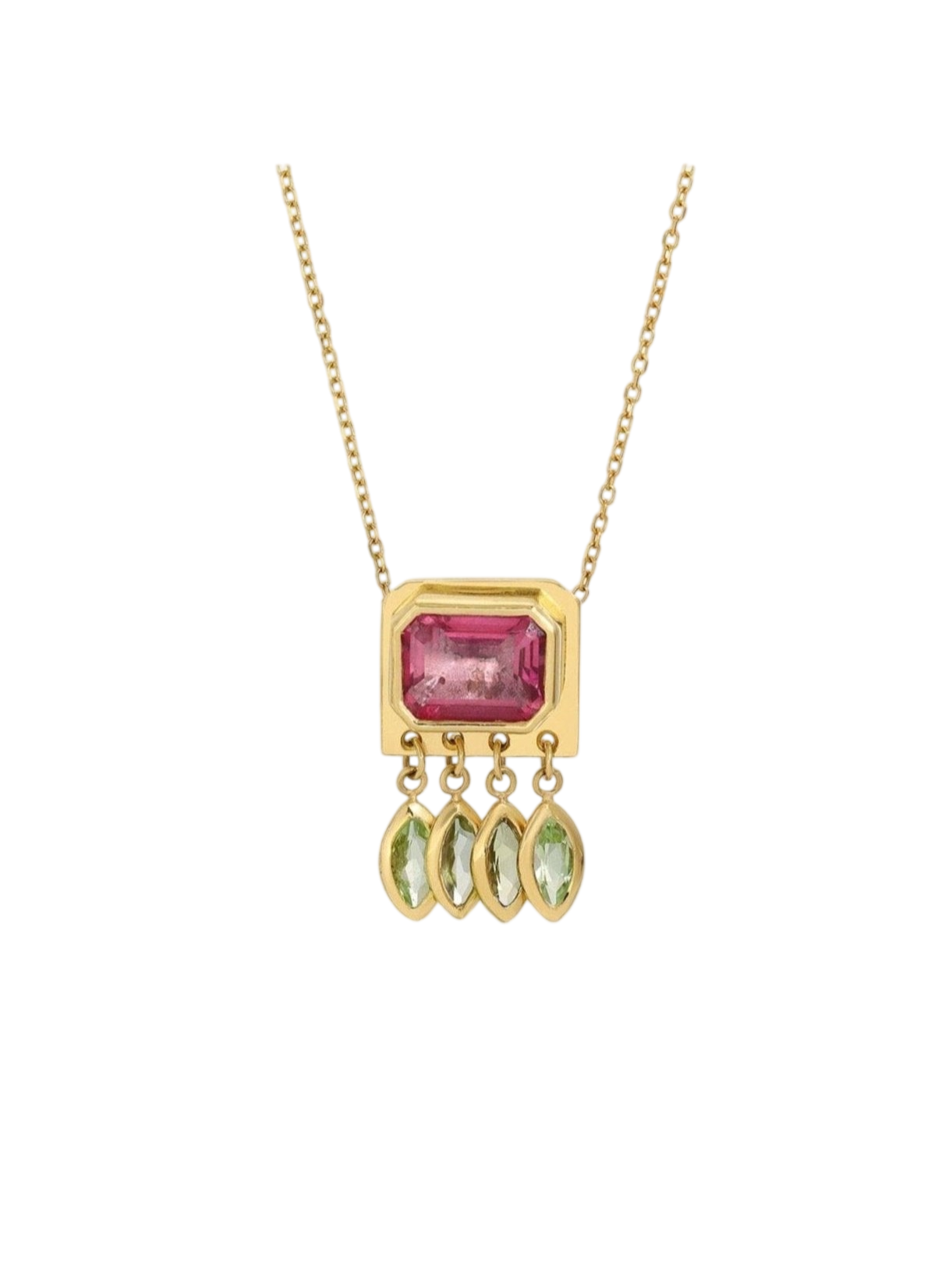 Pink Tourmaline Pendant Charm Necklace in 14K Gold