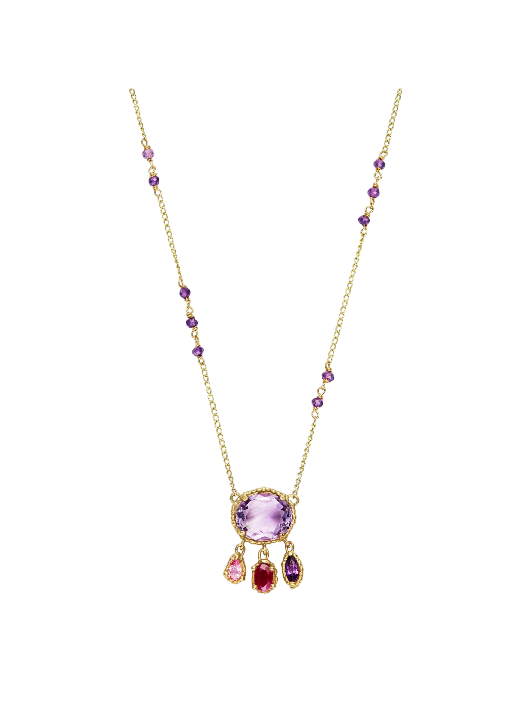 Purple, Pink and Red Trio Chandelier Necklace photo