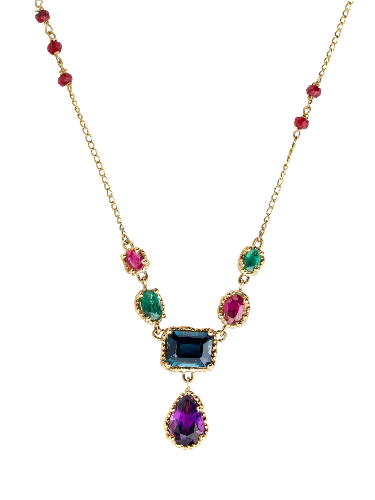 Blue, green & red chandelier necklace