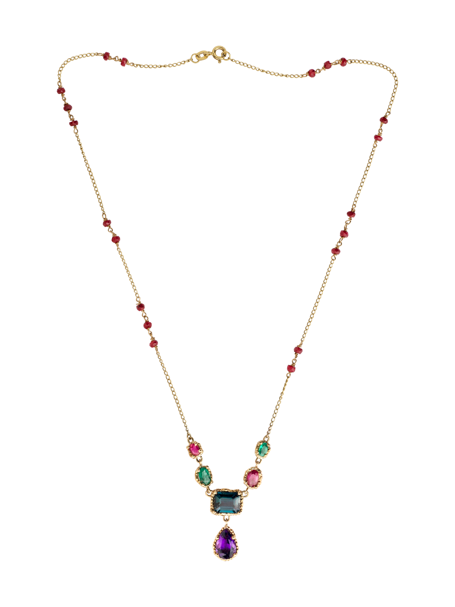 Blue, green & red chandelier necklace