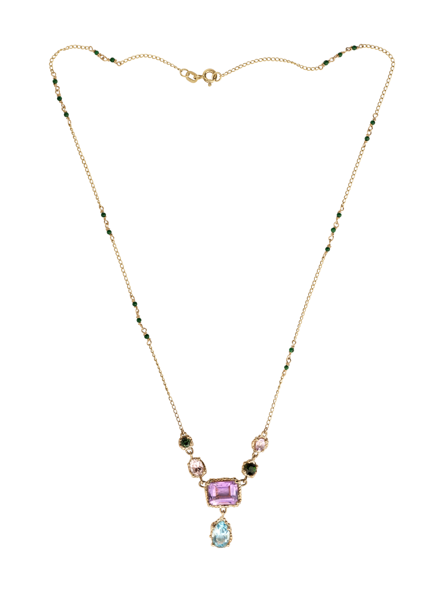 Blue, pink & green chandelier necklace