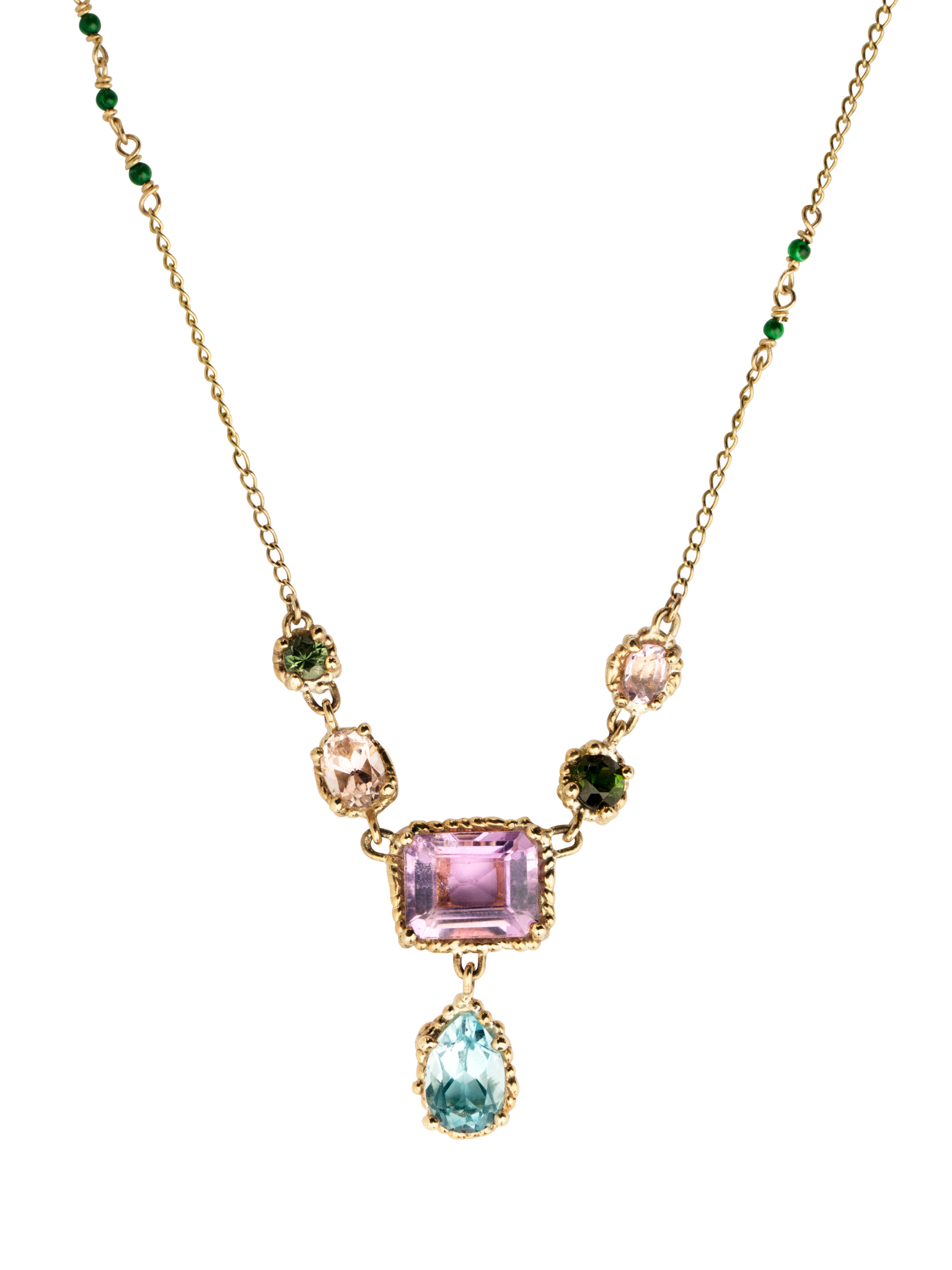 Blue, pink & green chandelier necklace