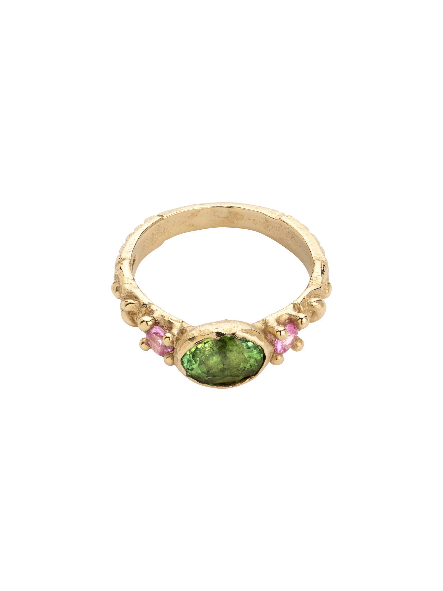 Green & pink carved ring