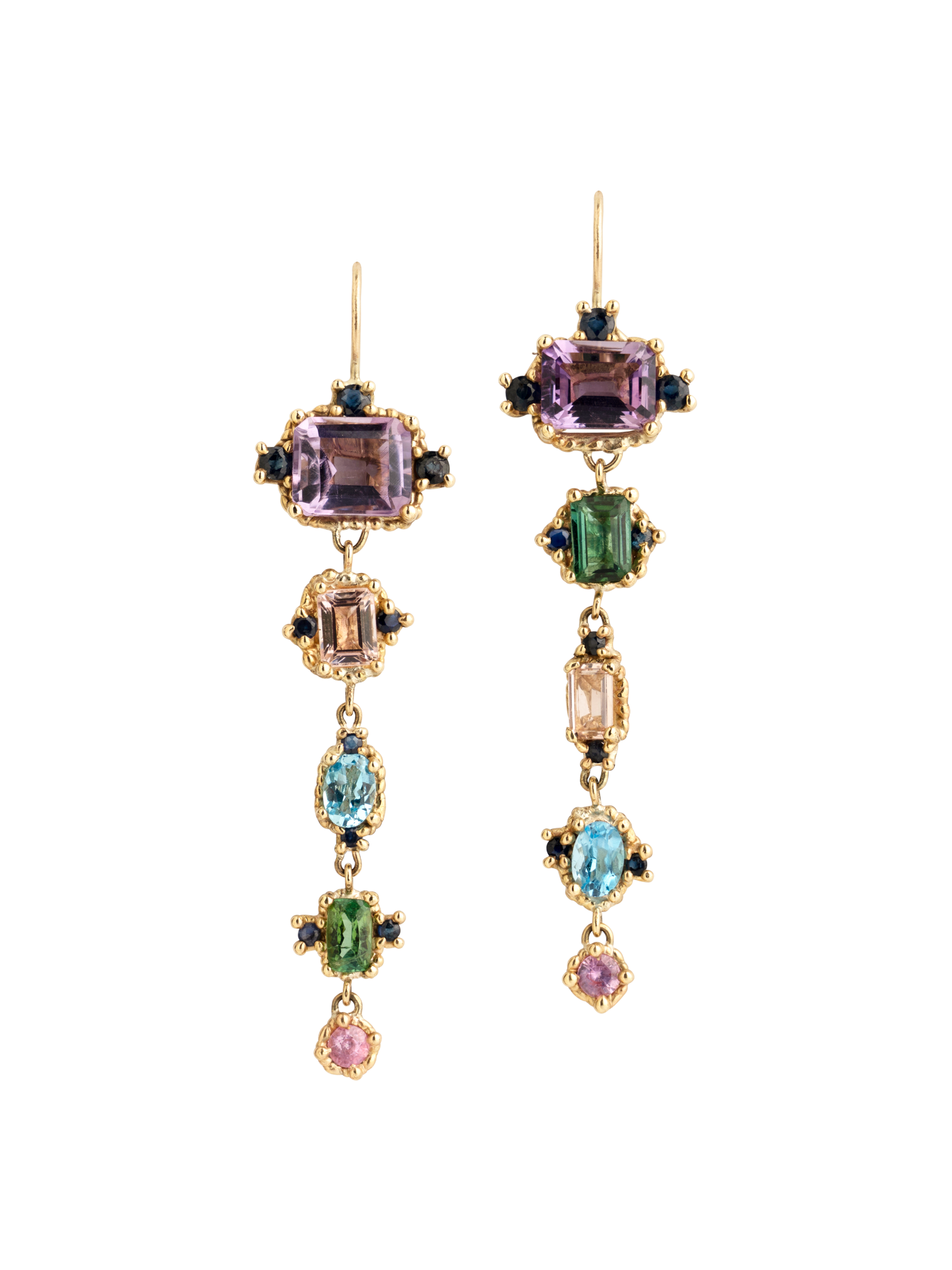 Purple, pink & green mega croix drop earrings