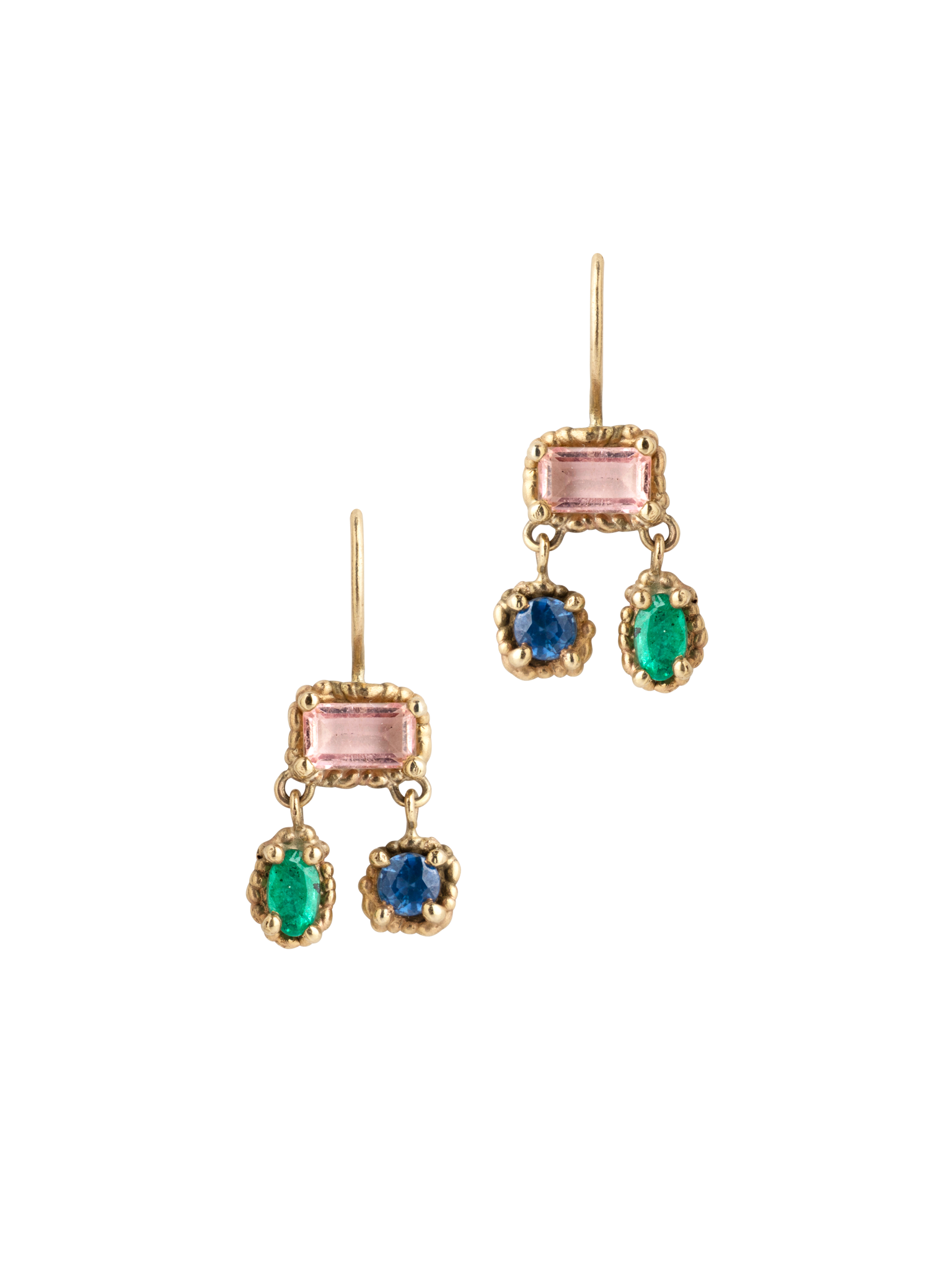 Pink, blue & green trio earrings