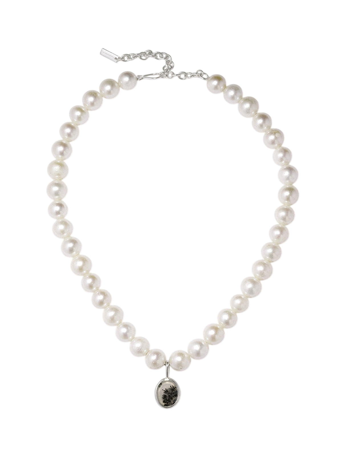 Heath - Pearl and Dendritic Agate Recycled Silver Necklace photo