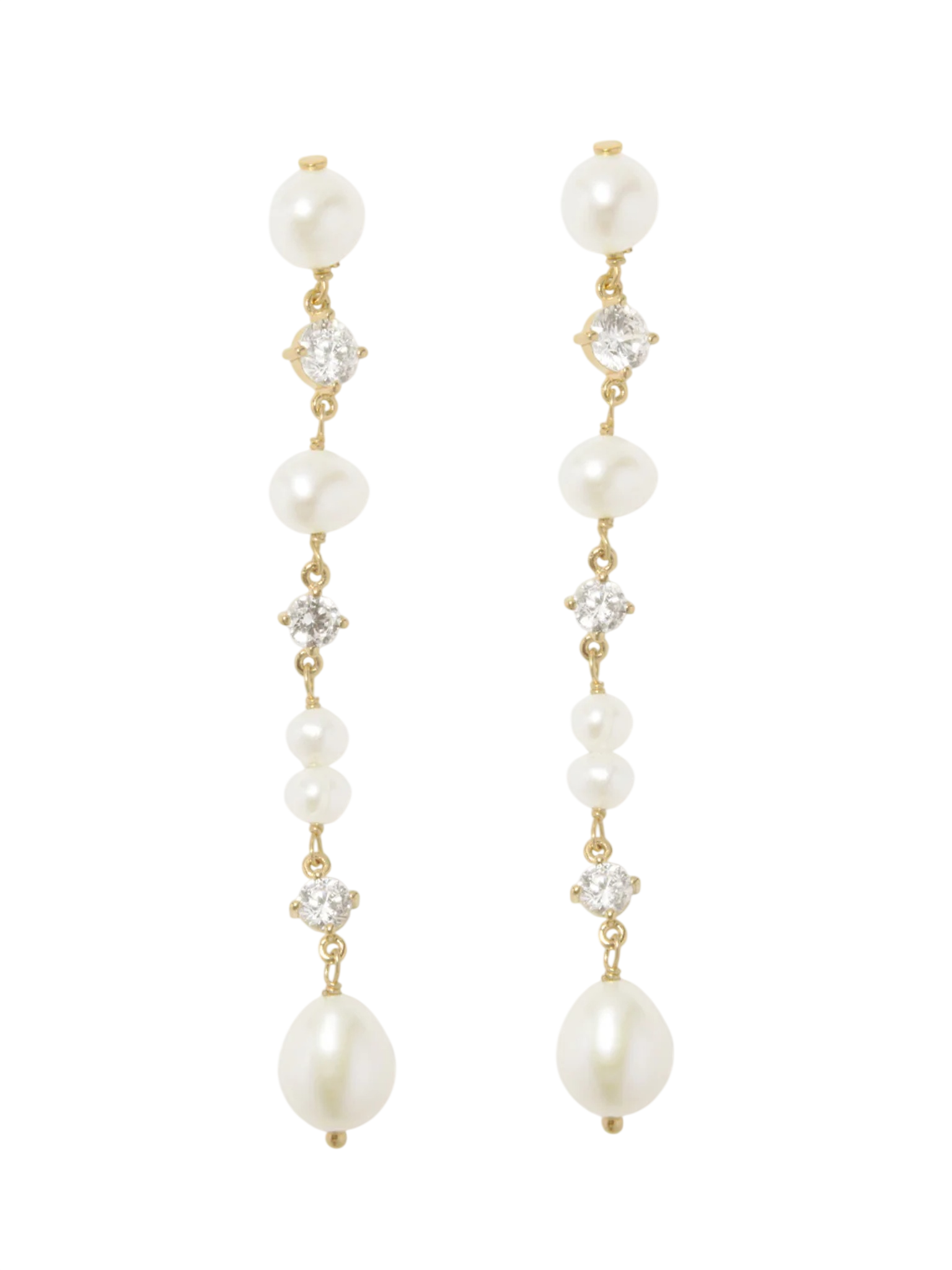 Long Pearl and Zirconia Recycled Gold Vermeil Earrings P224