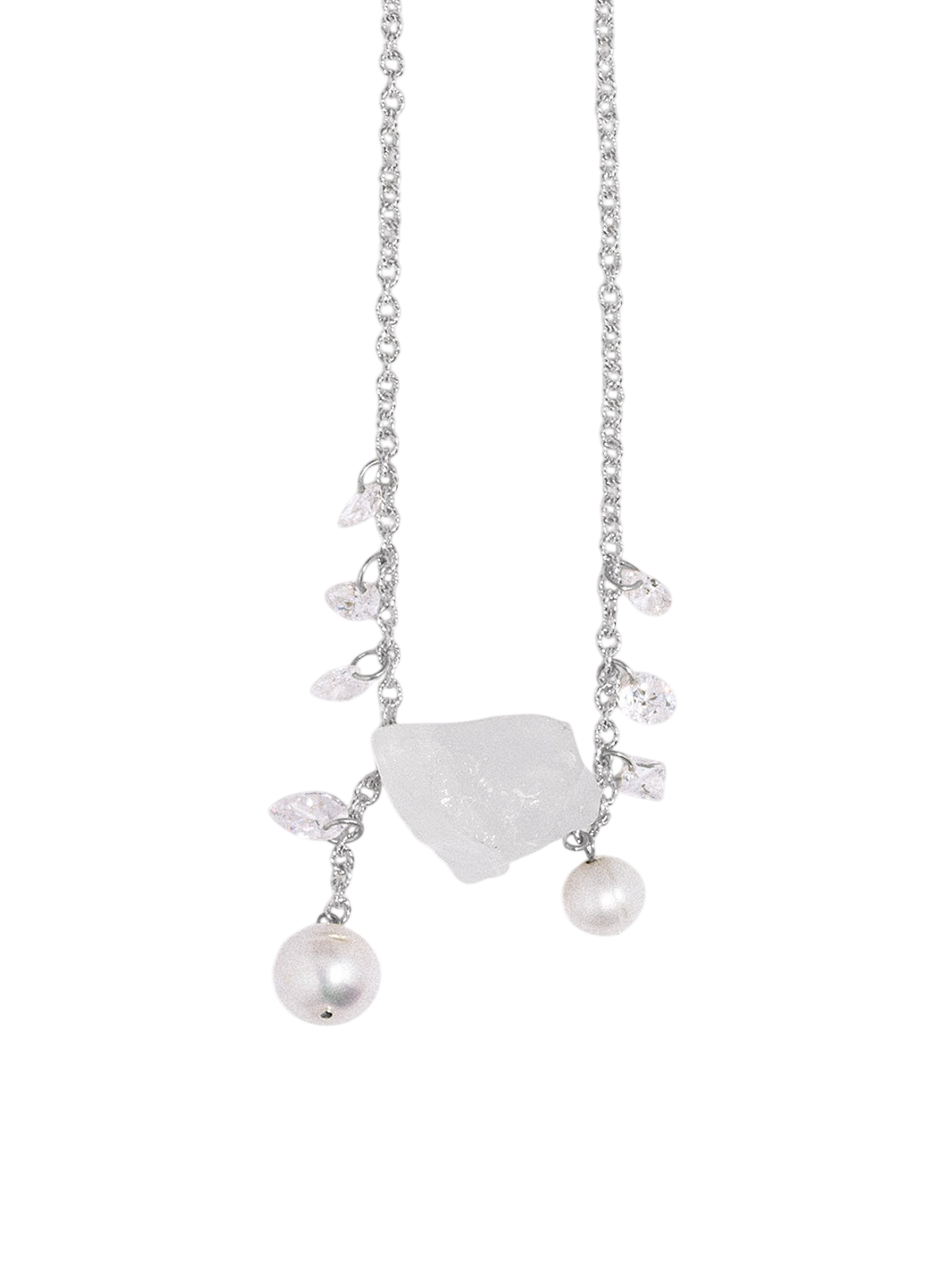 Pendulum - Pearl, Zirconia and Rock Crystal Recycled Silver Necklace photo