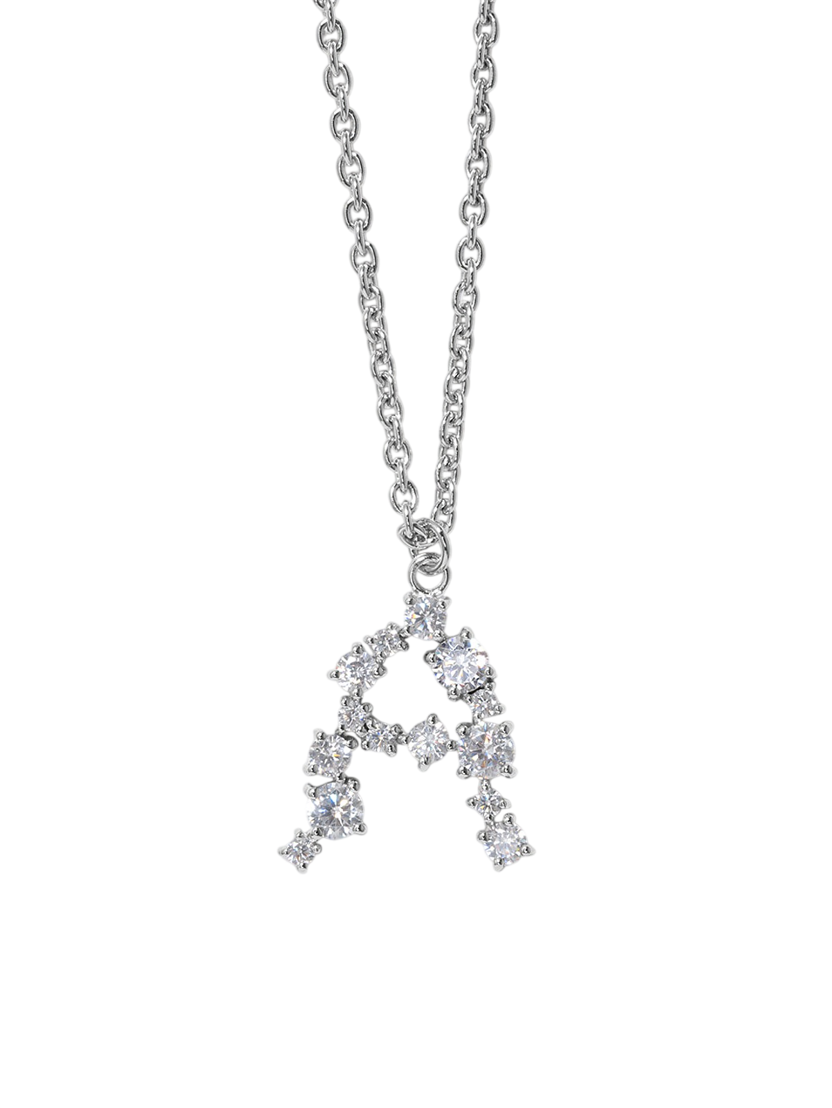 Glitchy A - Cubic Zirconia and Rhodium Plated Pendant photo