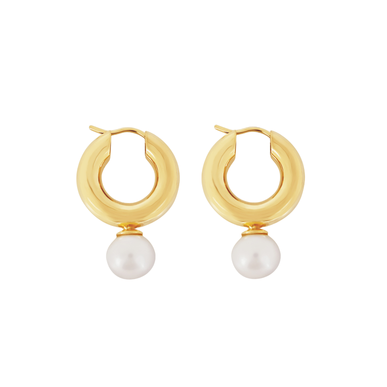 Eco-fine pearl hoops in yellow gold