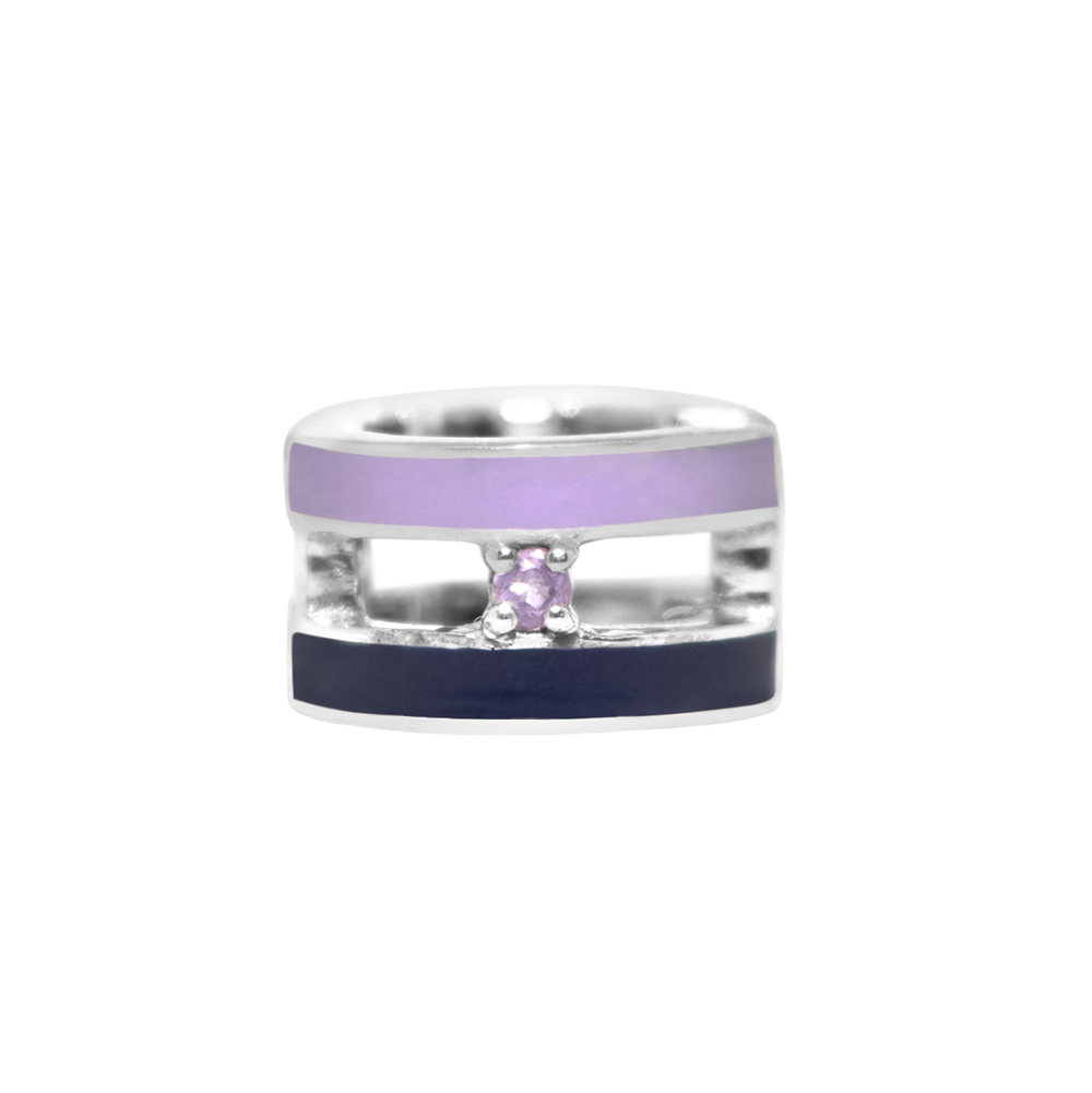Purple striped ear cuff with amethyst