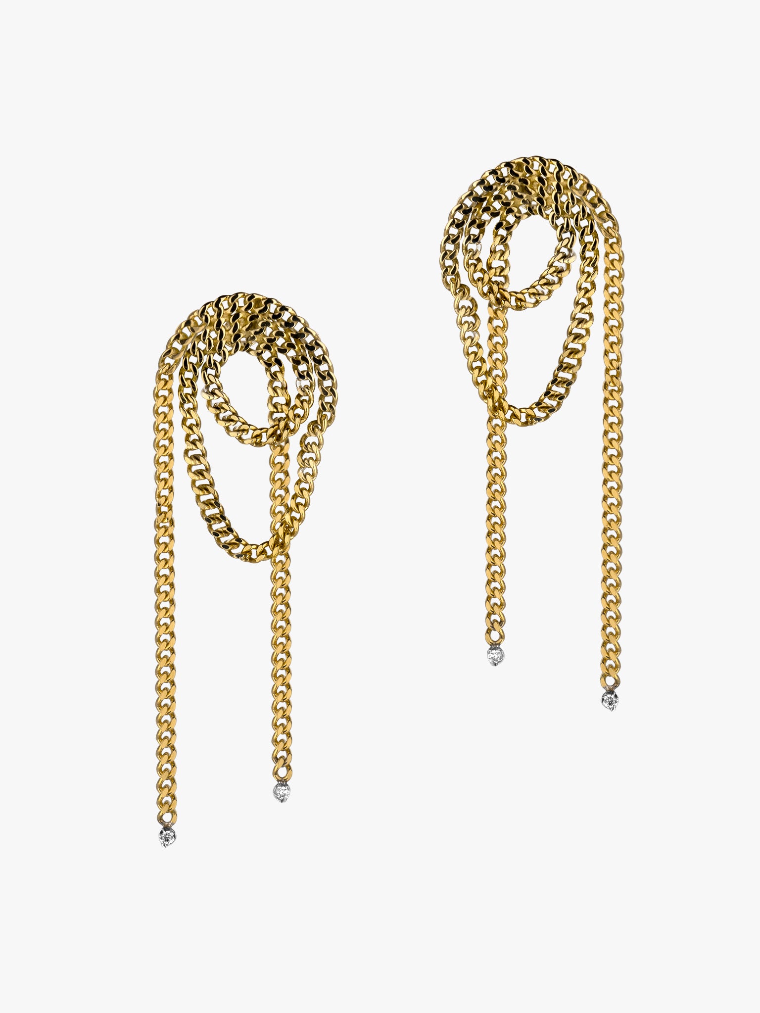 Knotted chain and diamond drop earrings
