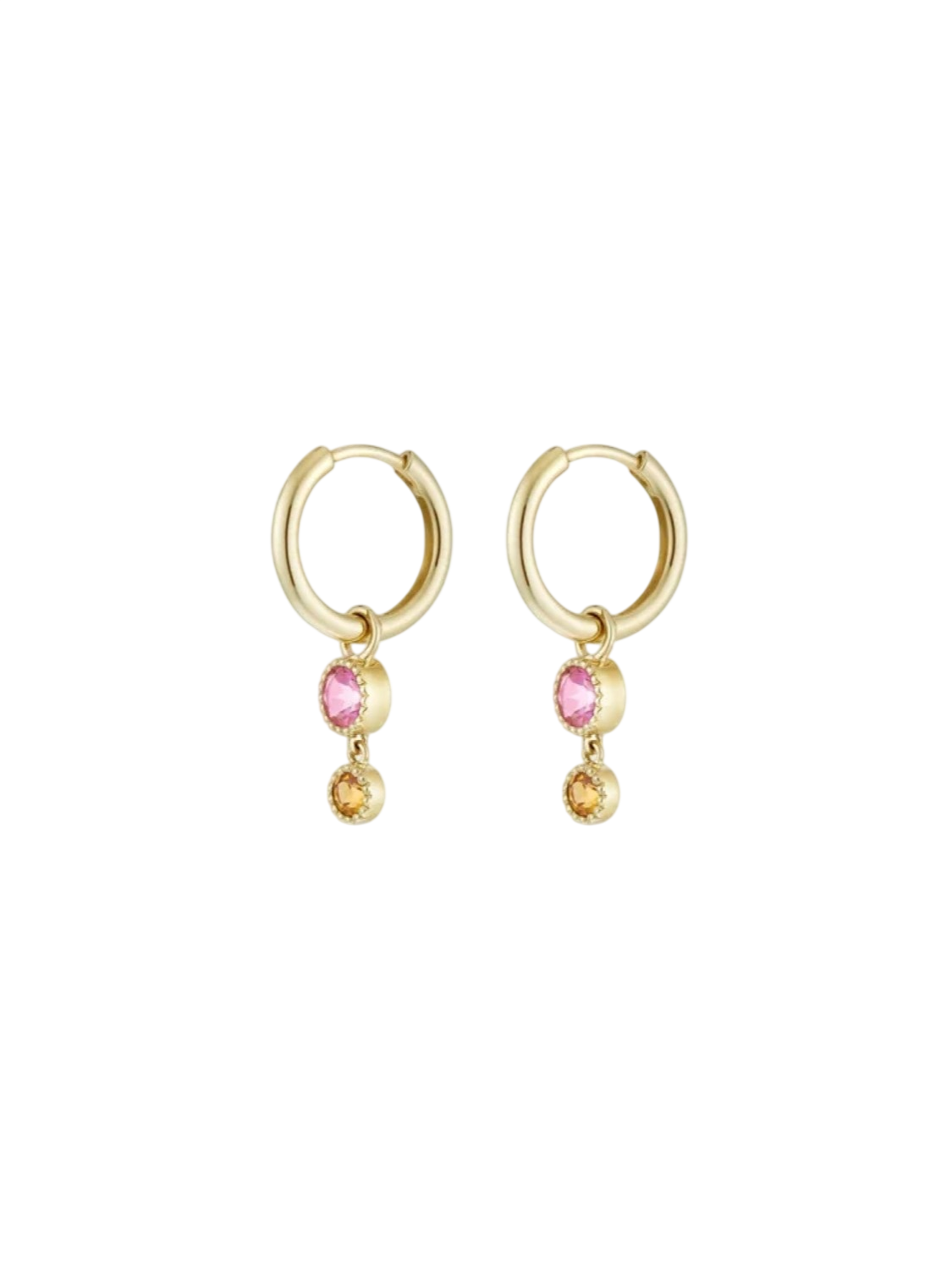 Pink tourmaline & orange garnet duo drop hoops