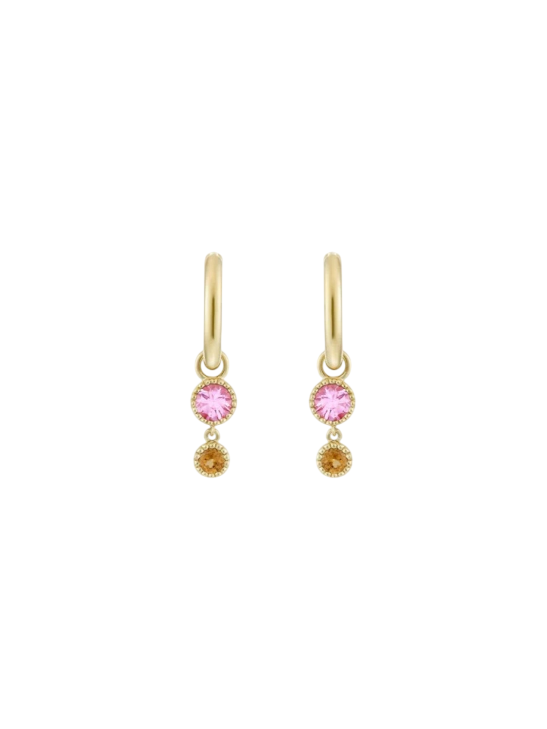 Pink tourmaline & orange garnet duo drop hoops