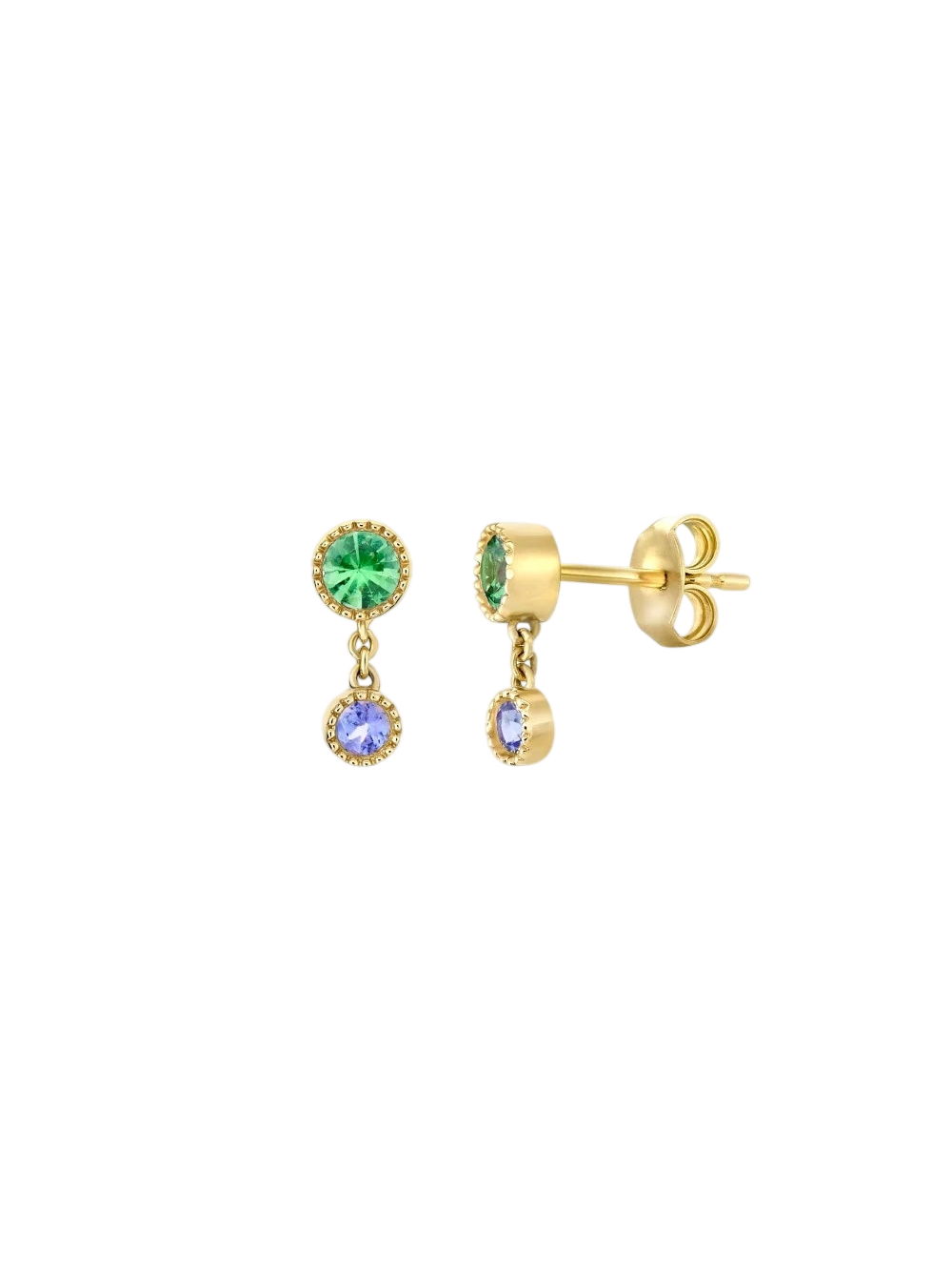 Duo drop tsavorite & tanzanite stud earrings