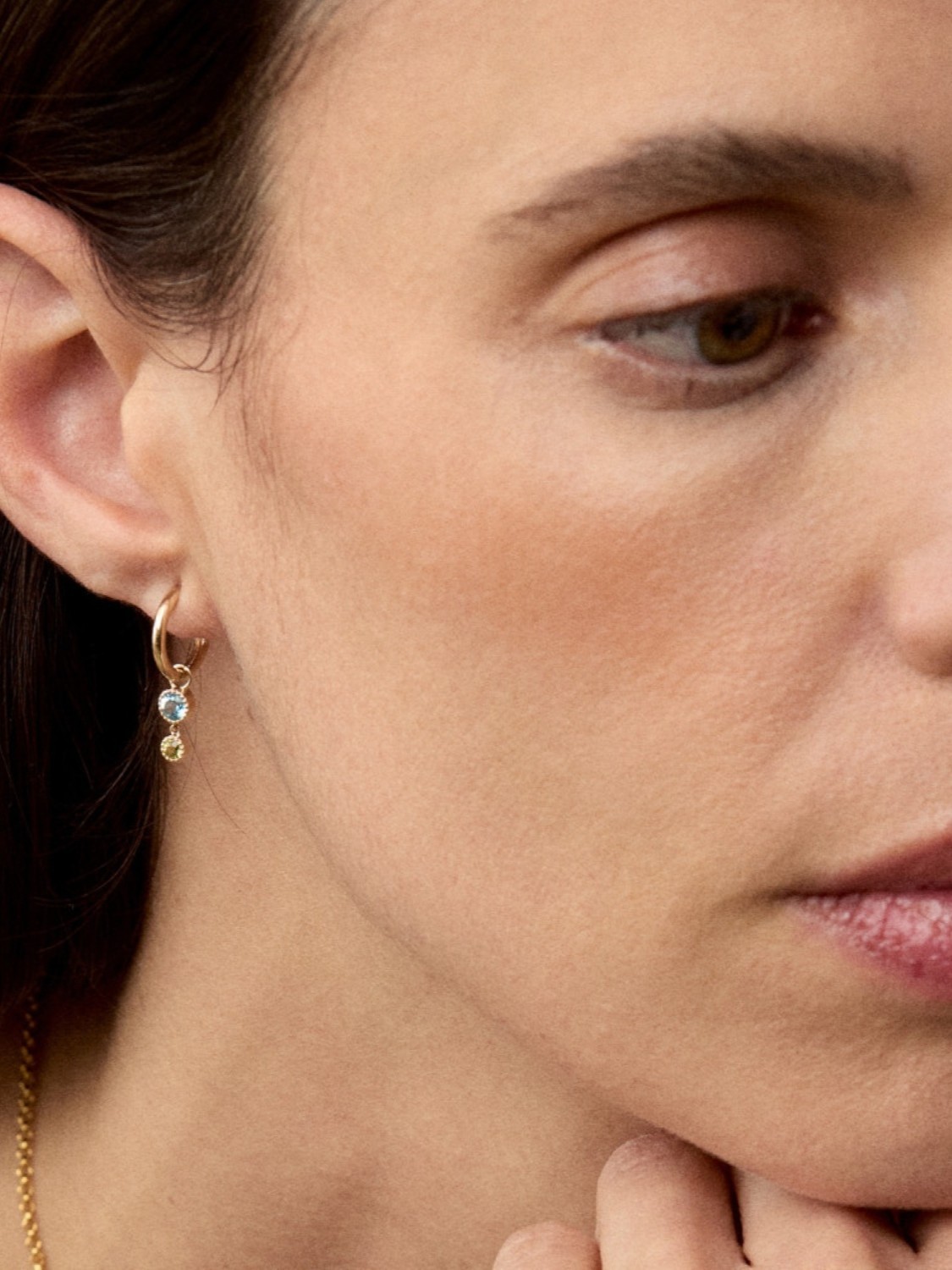 Blue topaz & peridot duo drop hoops