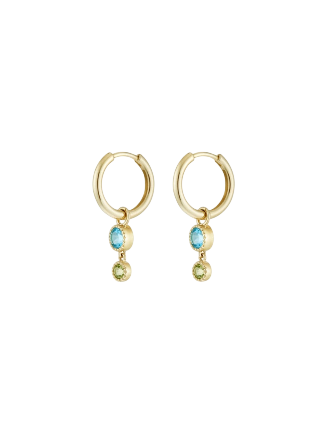 Blue topaz & peridot duo drop hoops