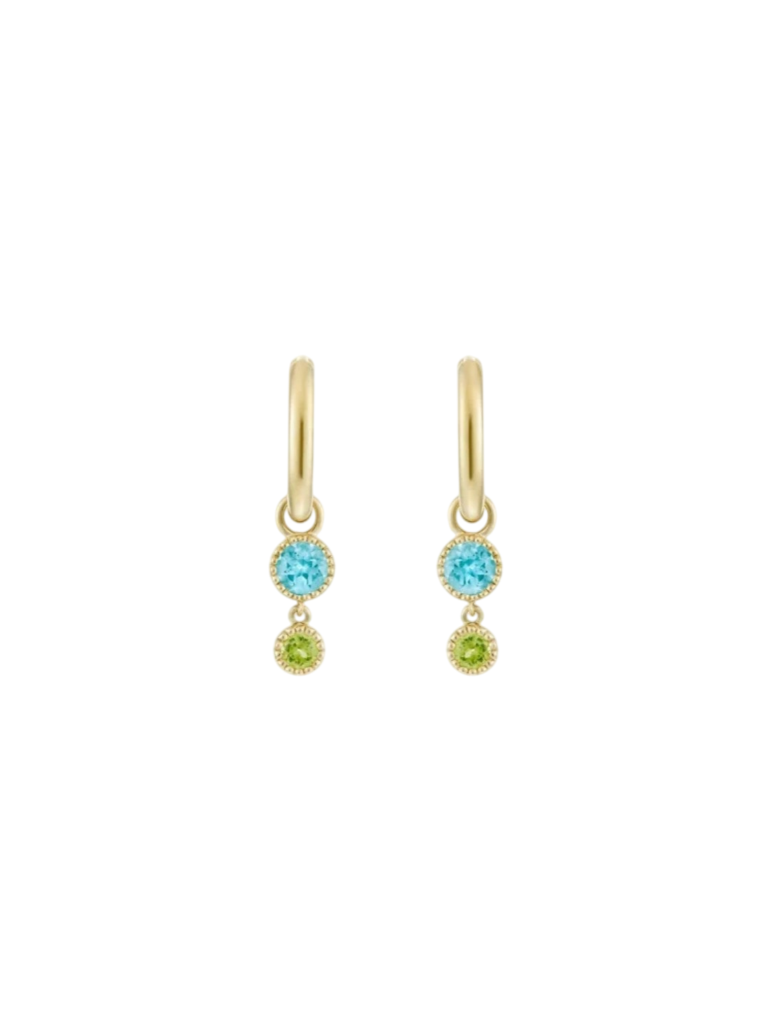 Blue topaz & peridot duo drop hoops
