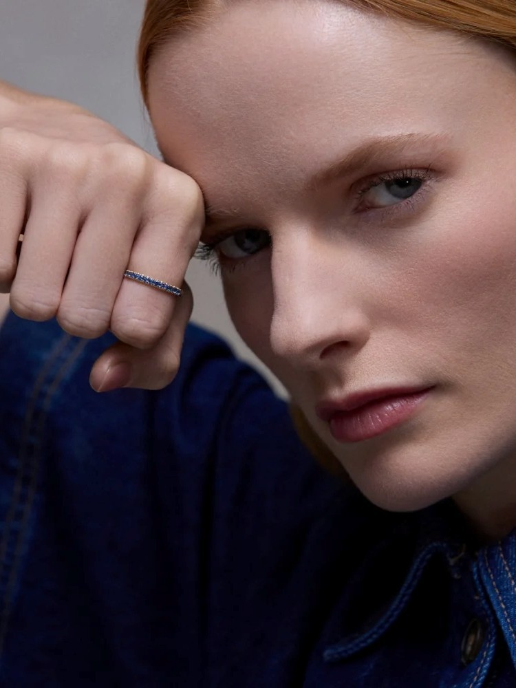 Minnow three quarter medium blue sapphire eternity ring